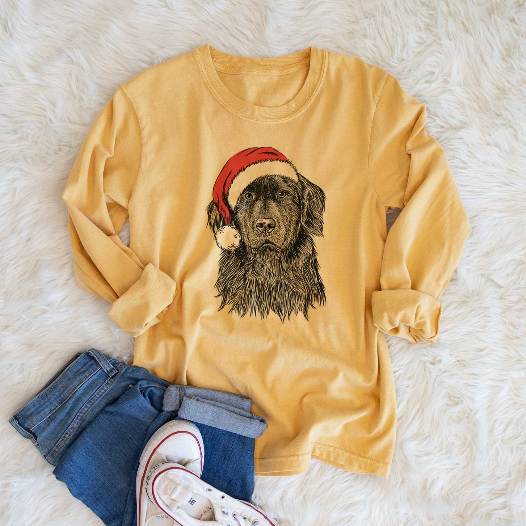 Santa Jinx the Newfoundland - Men's Heavyweight 100% Cotton Long Sleeve - Image 6