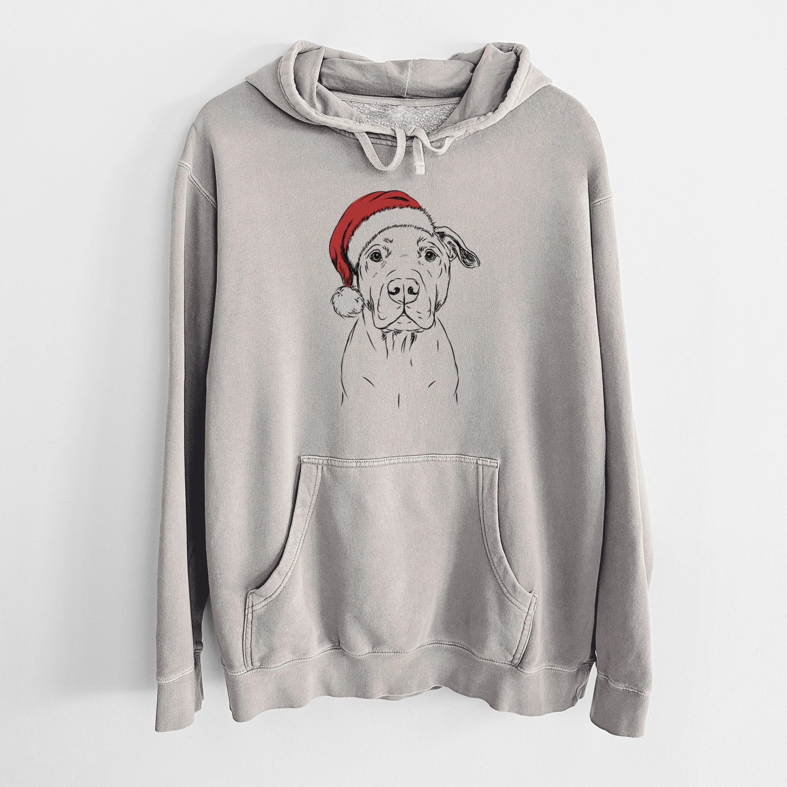 Santa Hat Kadin the Pitbull - Unisex Pigment Dyed Hoodie - Image 5