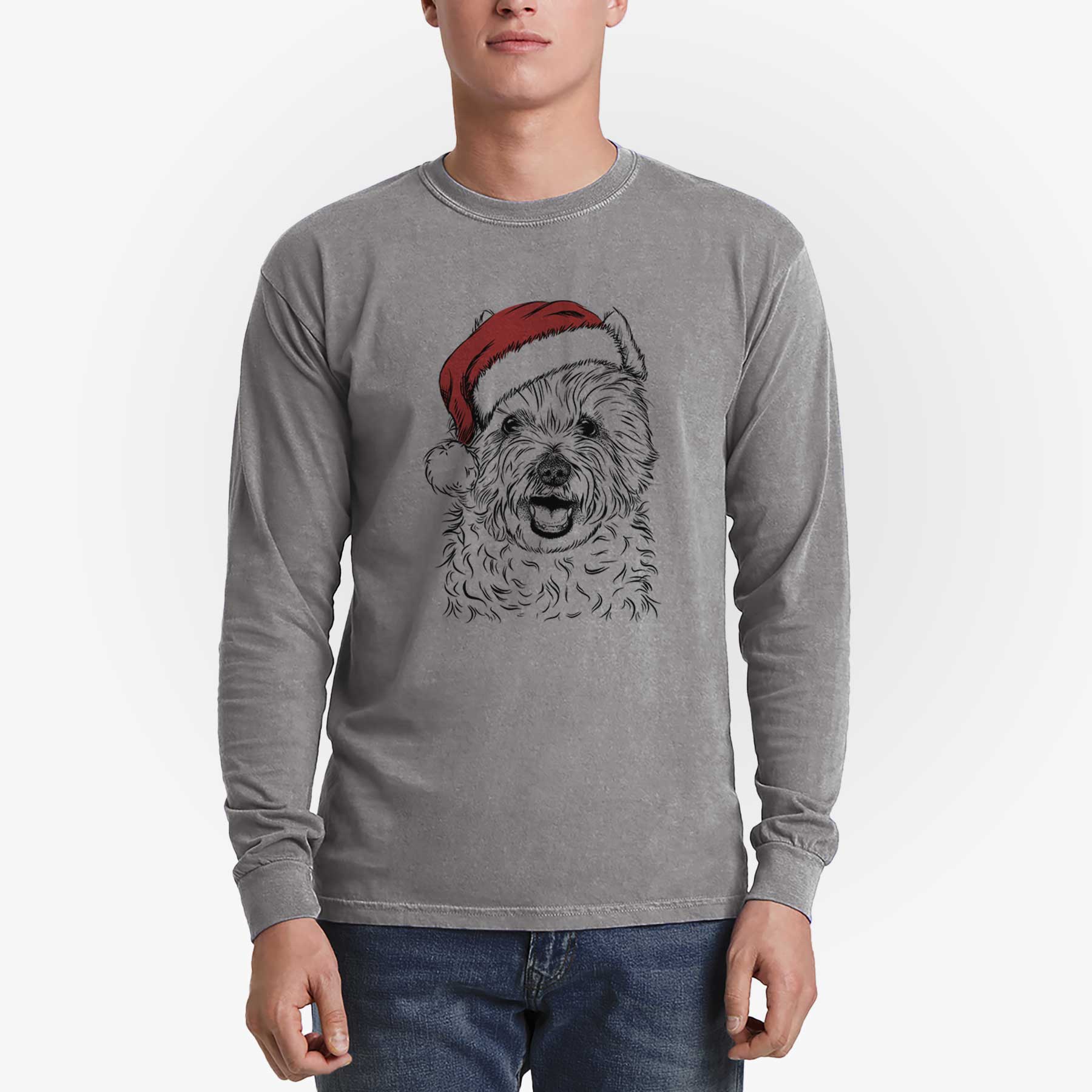 Santa Kami the West Highland Terrier - Men's Heavyweight 100% Cotton Long Sleeve - Image 5