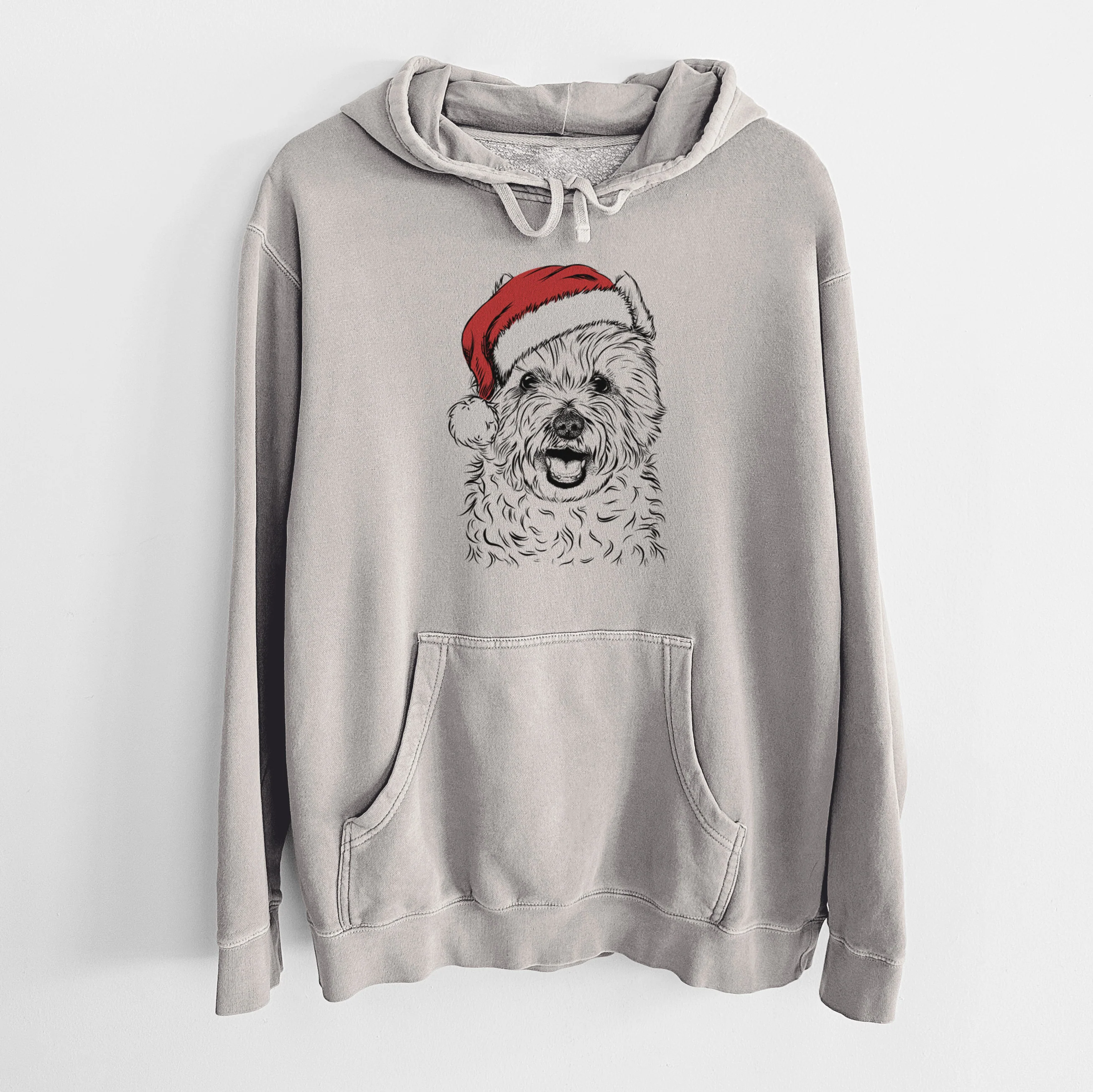 Santa Hat Kami the West Highland Terrier - Unisex Pigment Dyed Hoodie - Image 5