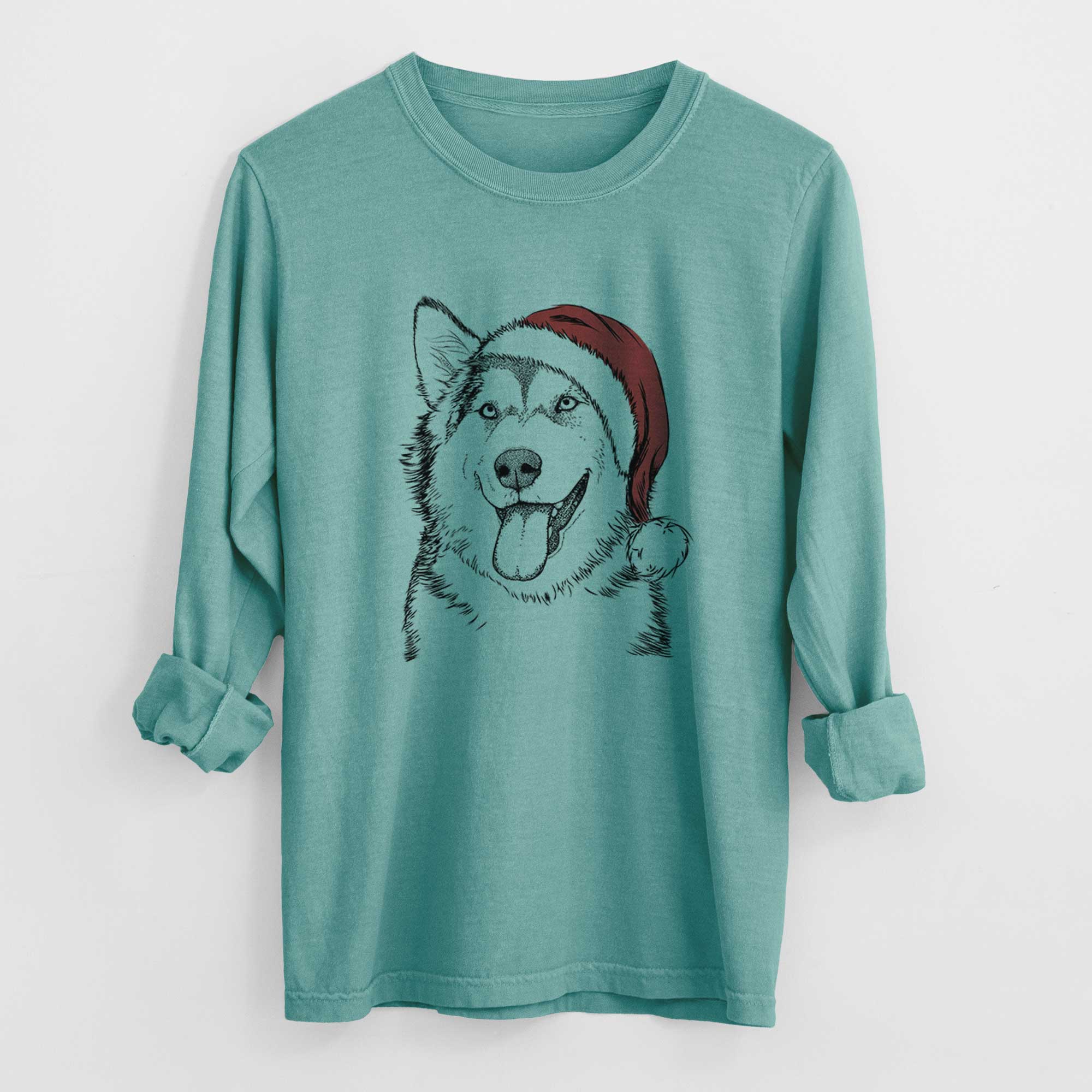 Santa Kaskae the Alaskan Malamute - Men's Heavyweight 100% Cotton Long Sleeve - Image 9