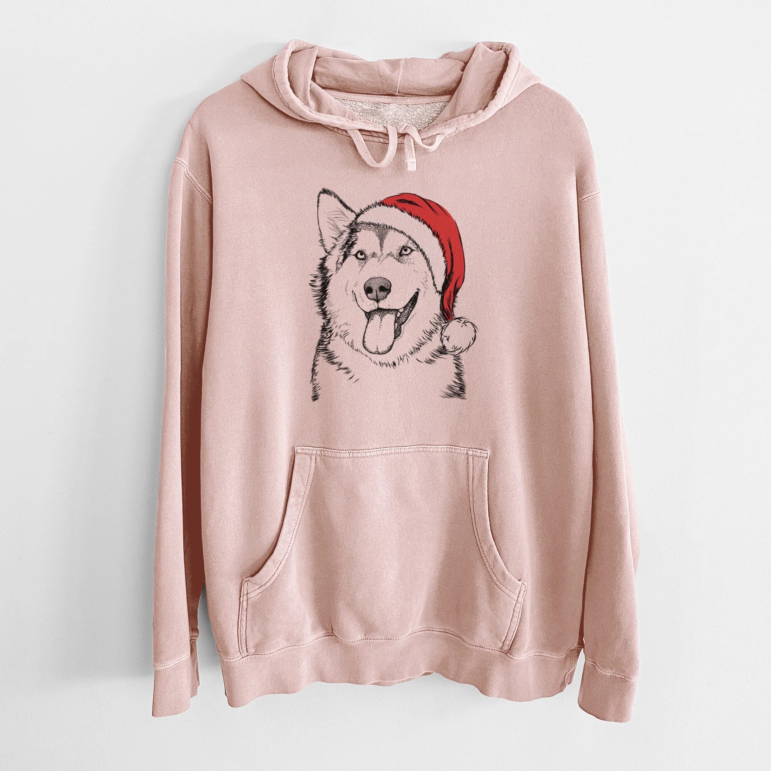 Santa Hat Kaskae the Alaskan Malamute - Unisex Pigment Dyed Hoodie - Image 6