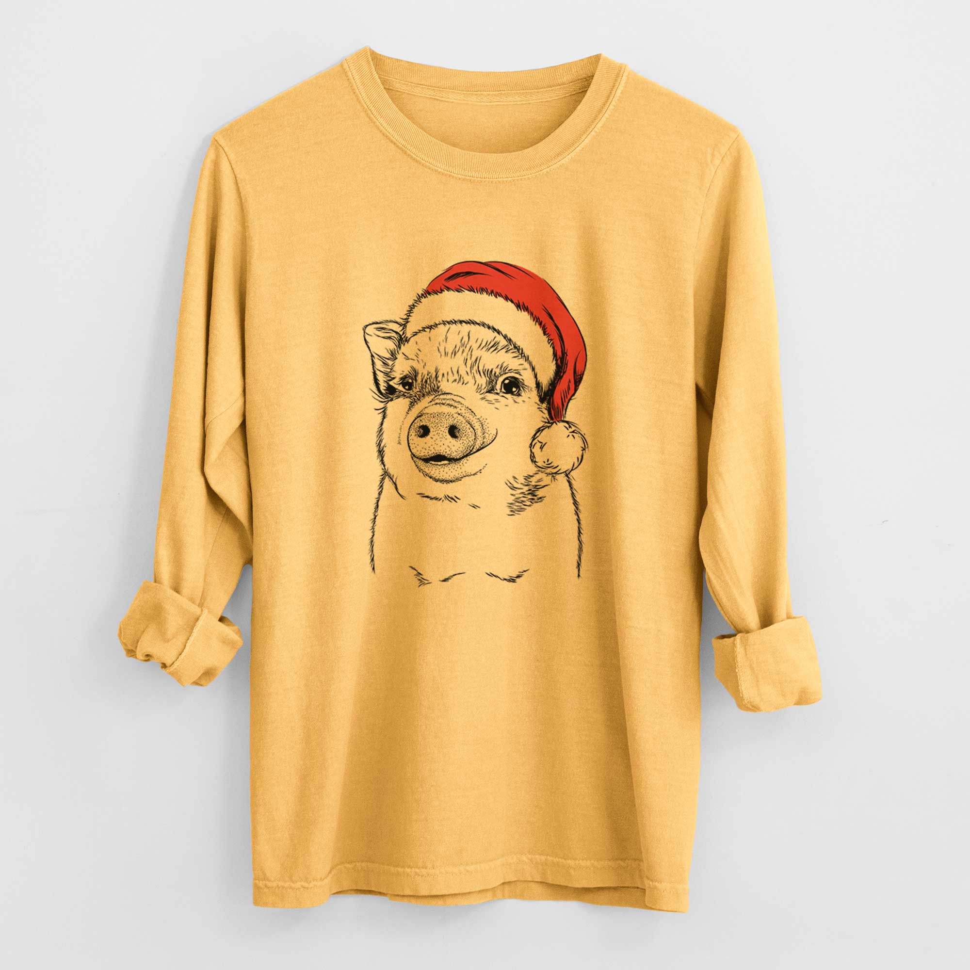 Santa Kevin the Spotted Pig - Men's Heavyweight 100% Cotton Long Sleeve - Image 3