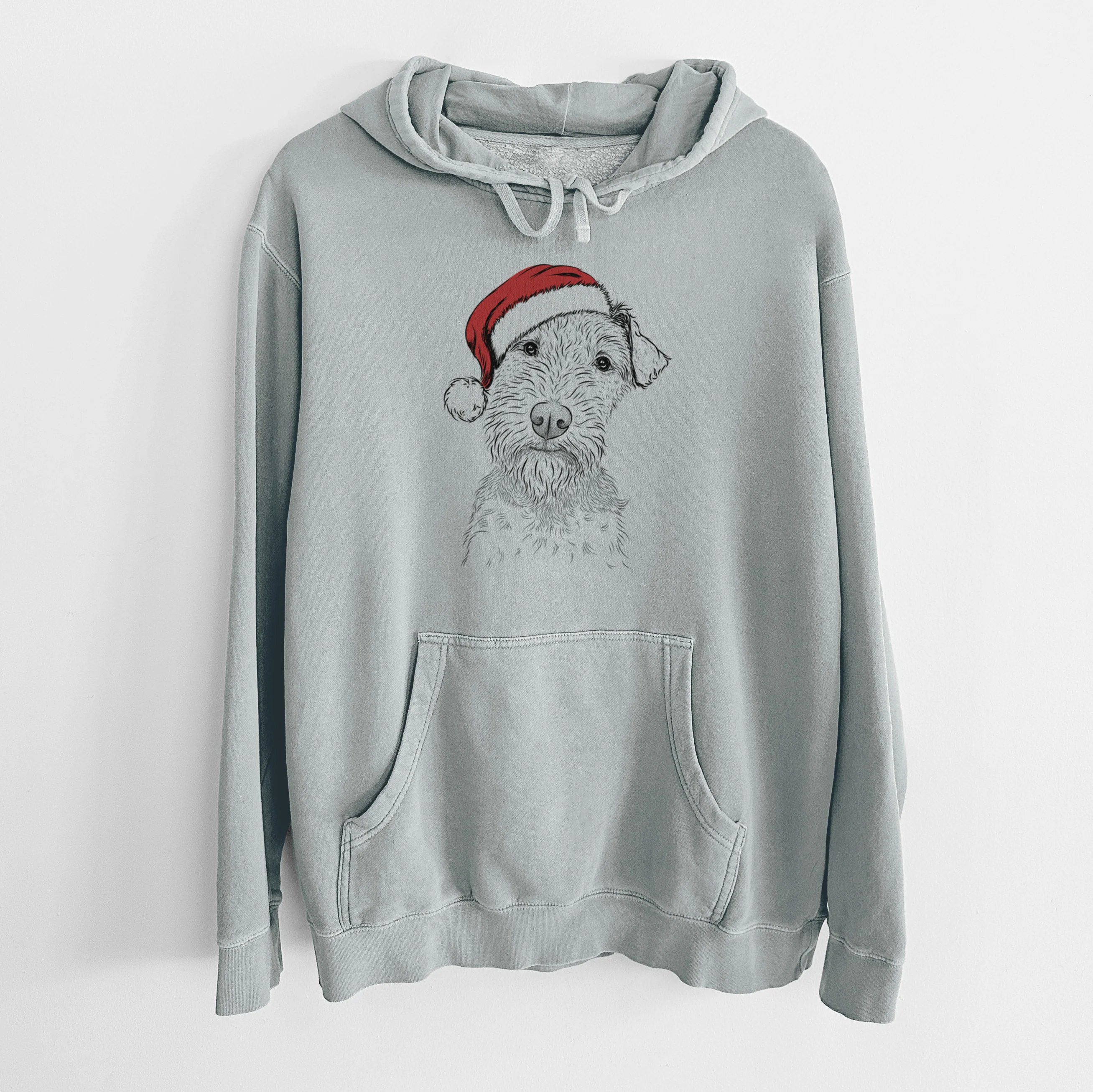 Santa Hat Kiara the Welsh Terrier - Unisex Pigment Dyed Hoodie - Image 8