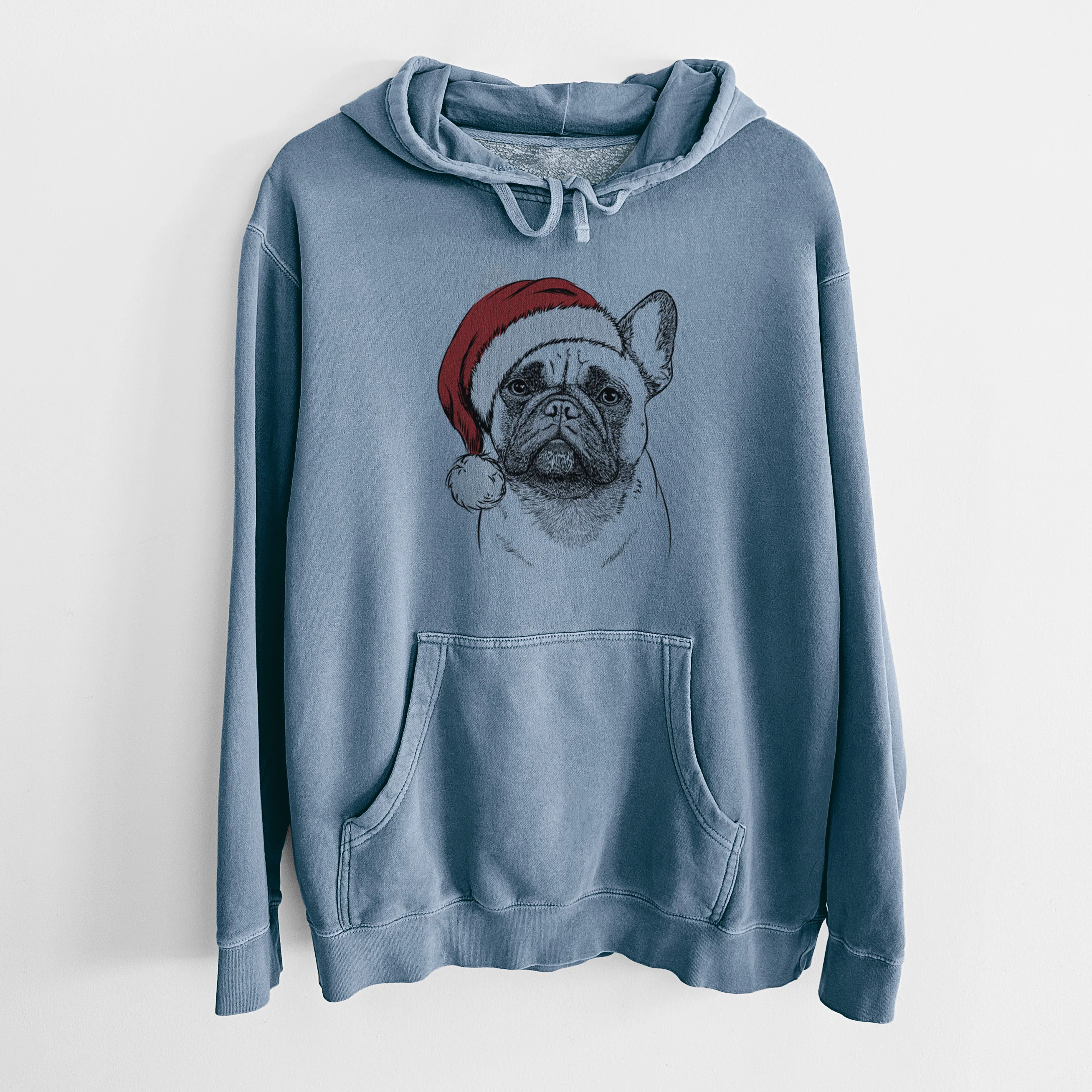 Santa Hat Kingsleigh the French Bulldog - Unisex Pigment Dyed Hoodie - Image 7