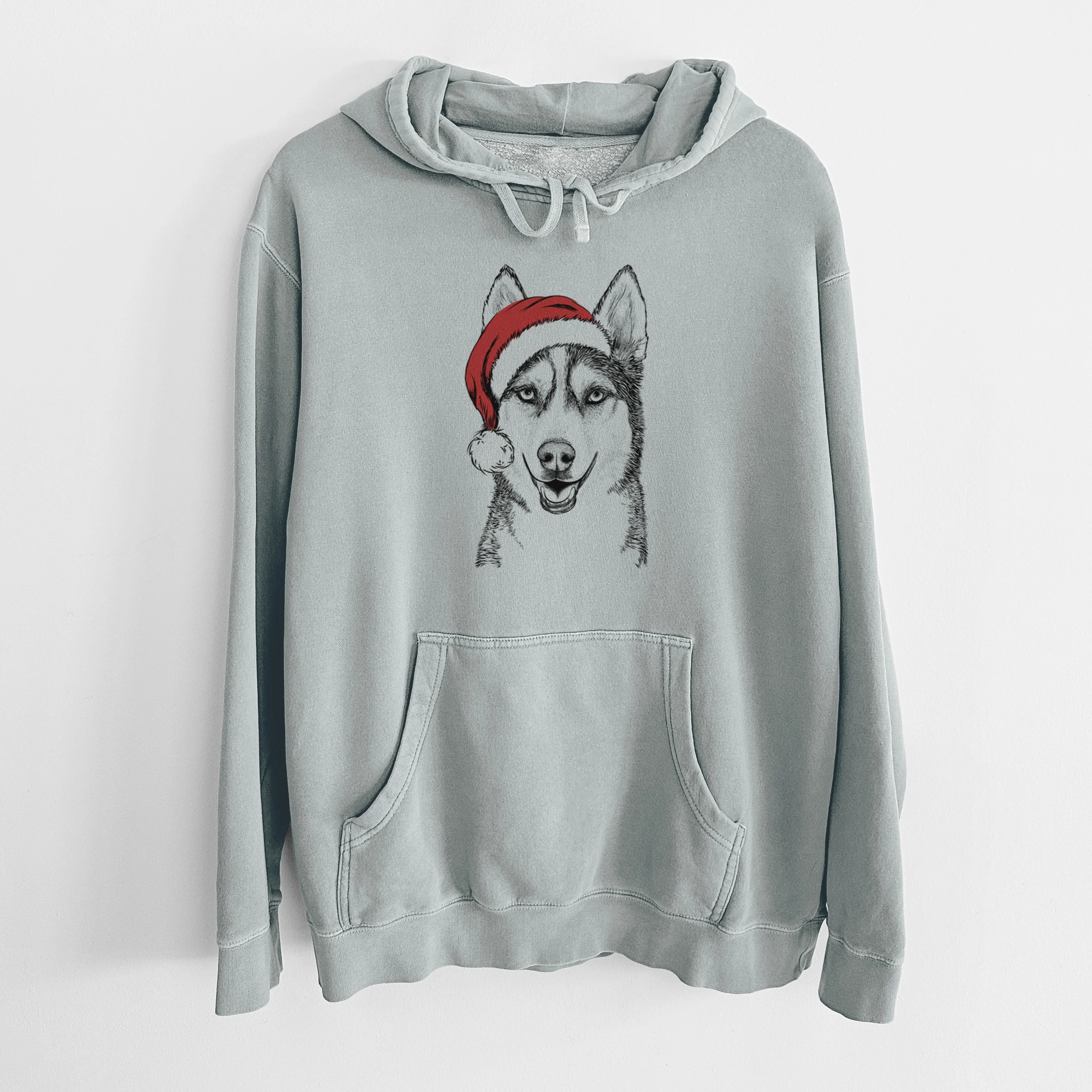 Santa Hat Kira the Siberian Husky - Unisex Pigment Dyed Hoodie - Image 8