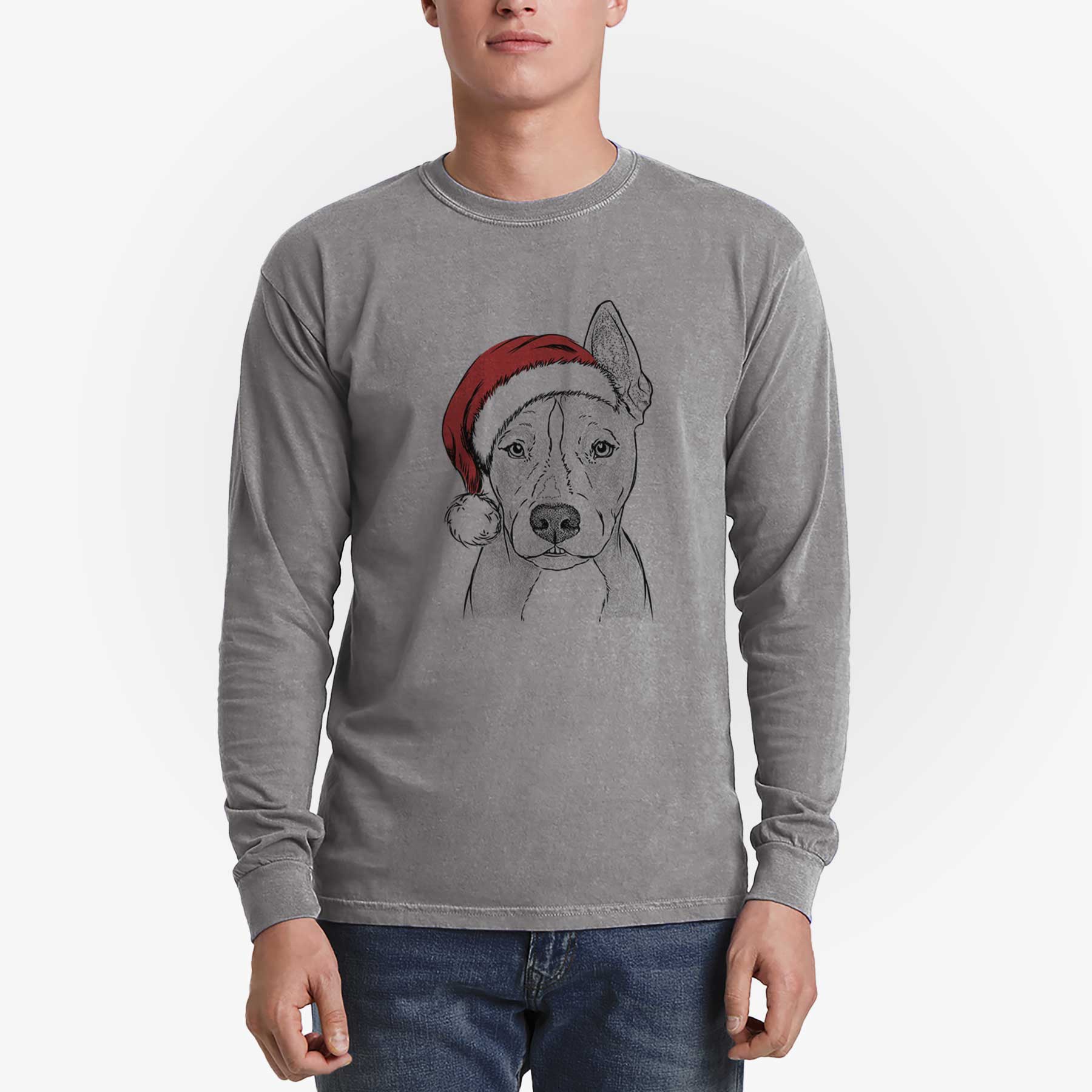 Santa Kisses the Pitbull - Men's Heavyweight 100% Cotton Long Sleeve - Image 5