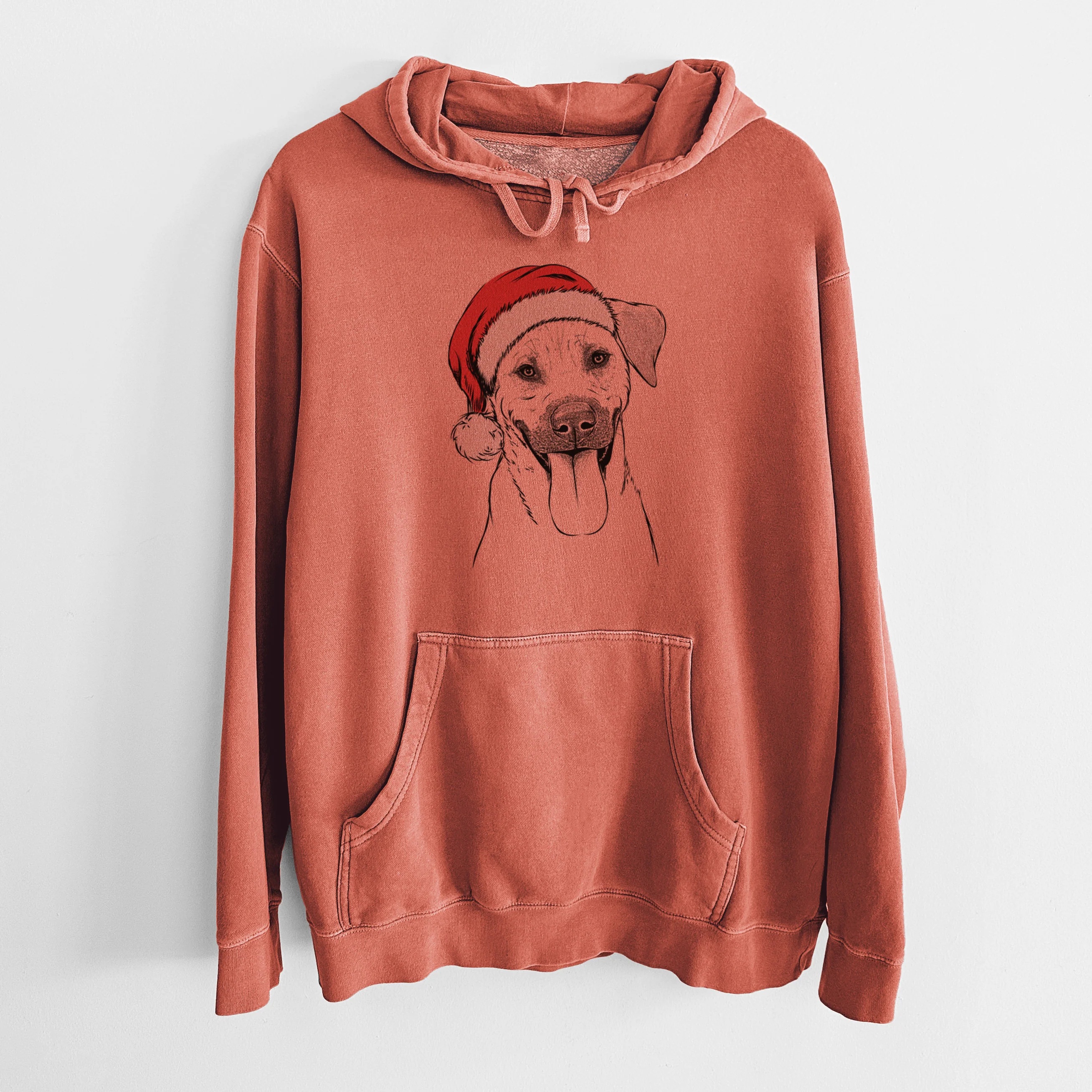 Santa Hat Koda the Black Mouth Cur - Unisex Pigment Dyed Hoodie - Image 9