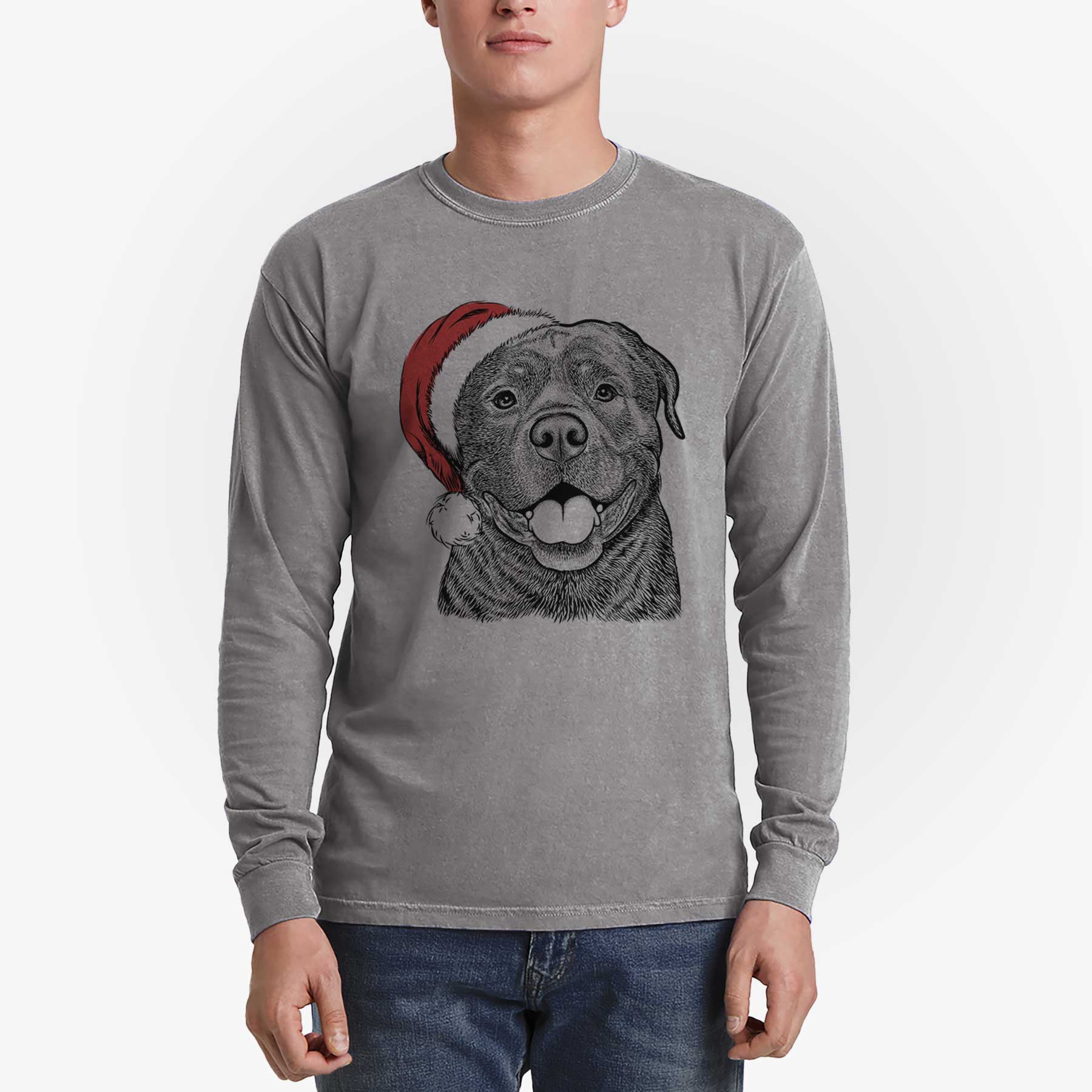 Santa Kojak the Rottweiler - Men's Heavyweight 100% Cotton Long Sleeve - Image 5