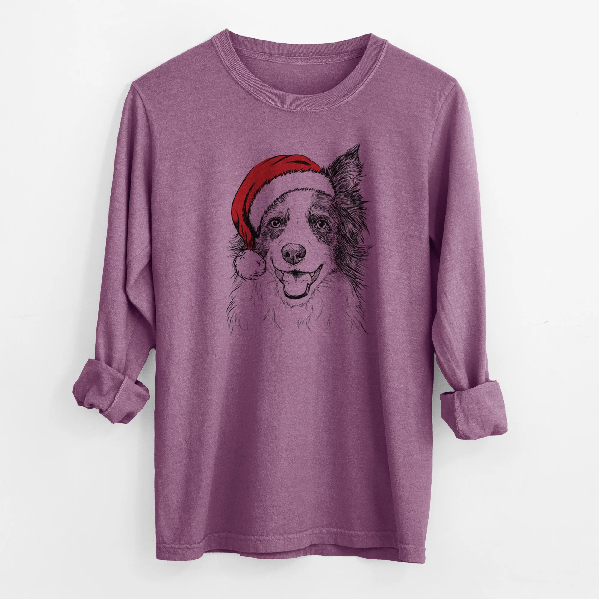 Santa Kylee the Border Collie - Men's Heavyweight 100% Cotton Long Sleeve - Image 10