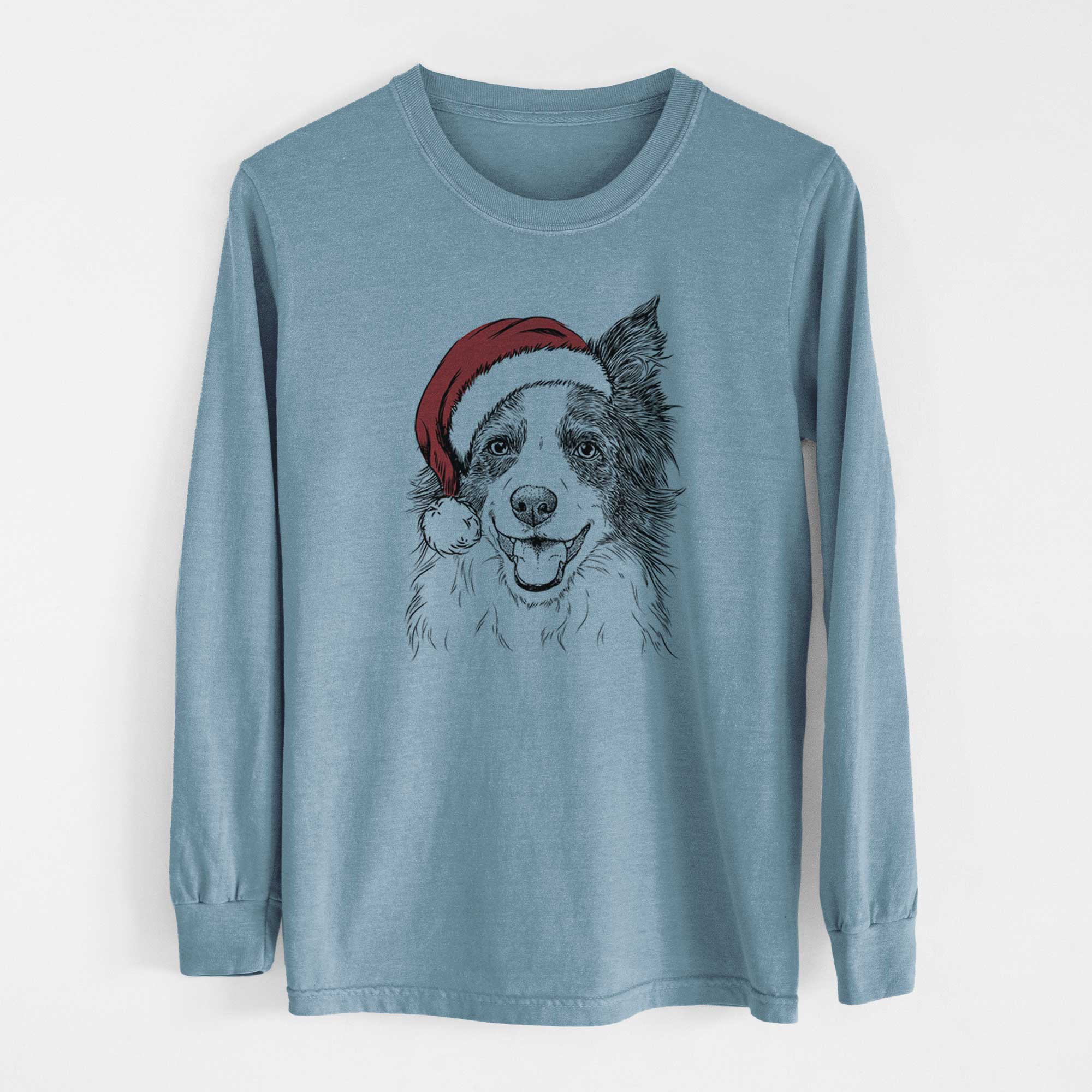 Santa Kylee the Border Collie - Men's Heavyweight 100% Cotton Long Sleeve - Image 8