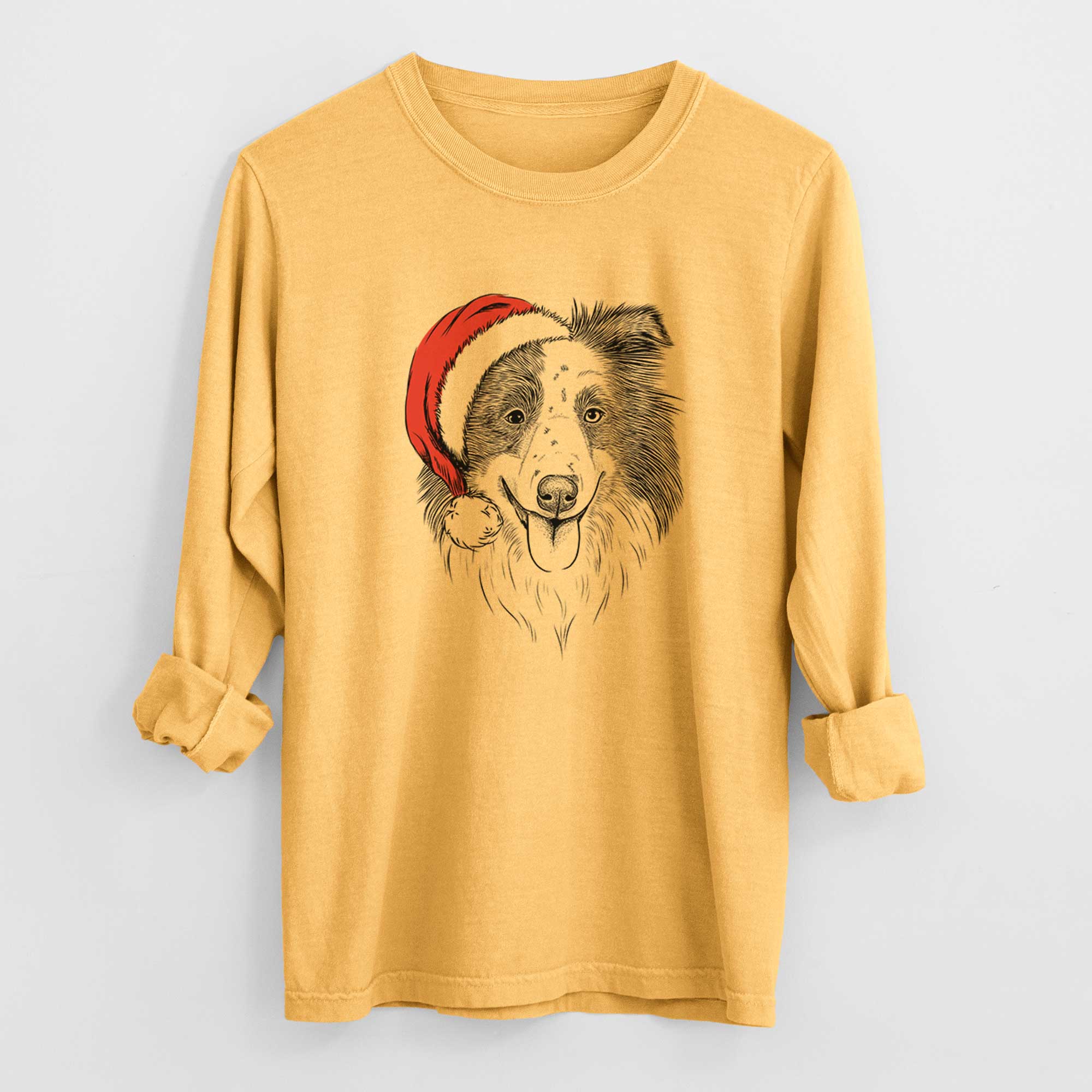 Santa Lady Bug the Border Collie - Men's Heavyweight 100% Cotton Long Sleeve - Image 3