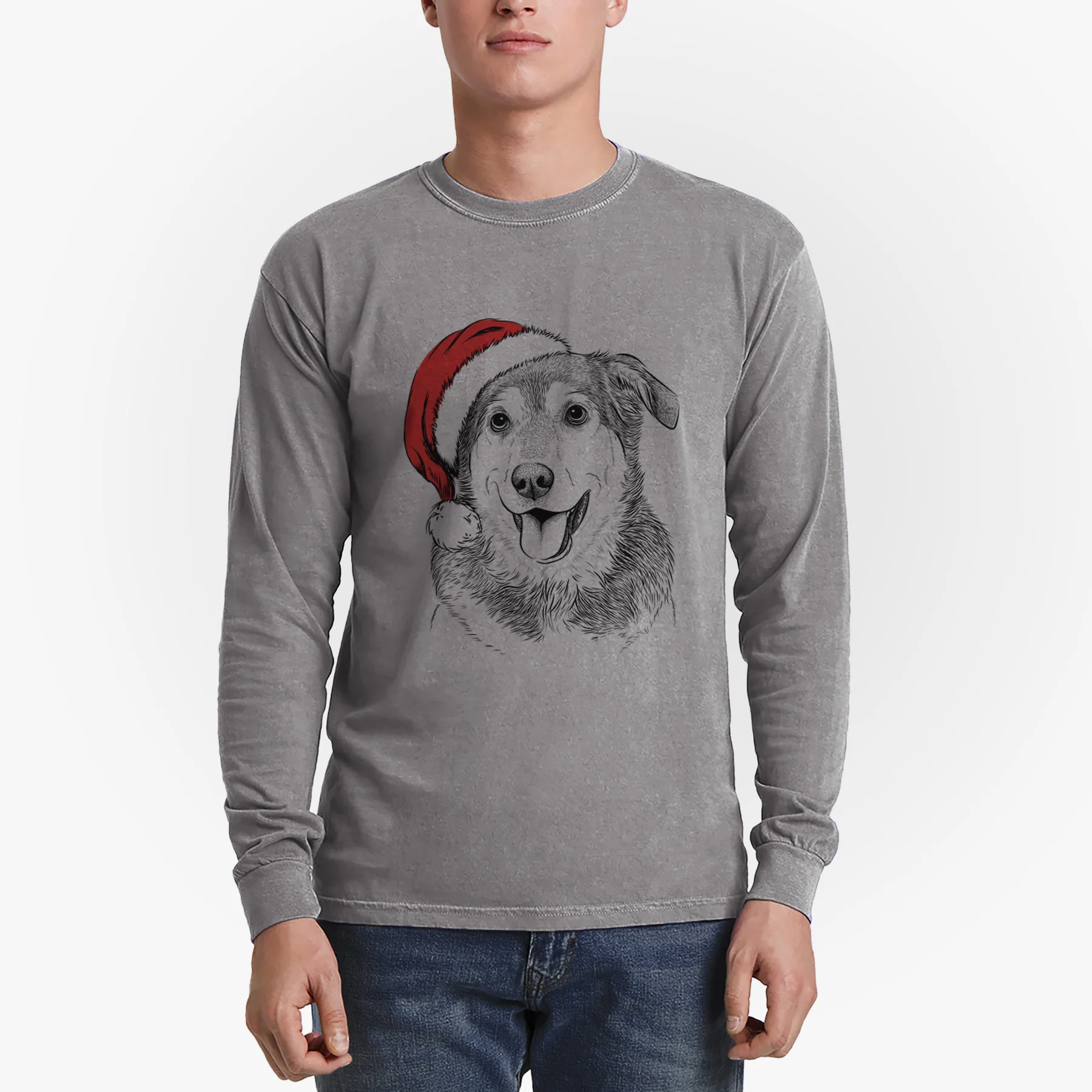Santa Lance the Lab/Shepherd Mix - Men's Heavyweight 100% Cotton Long Sleeve - Image 5
