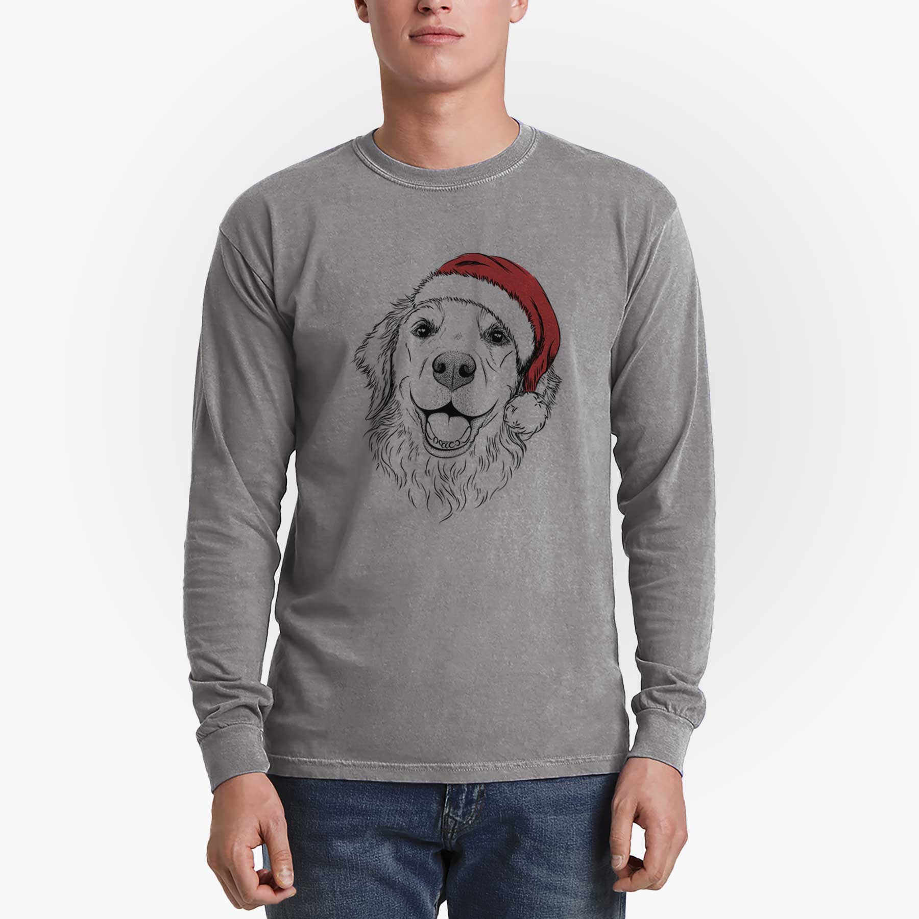 Santa Legend the Golden Retriever - Men's Heavyweight 100% Cotton Long Sleeve - Image 5