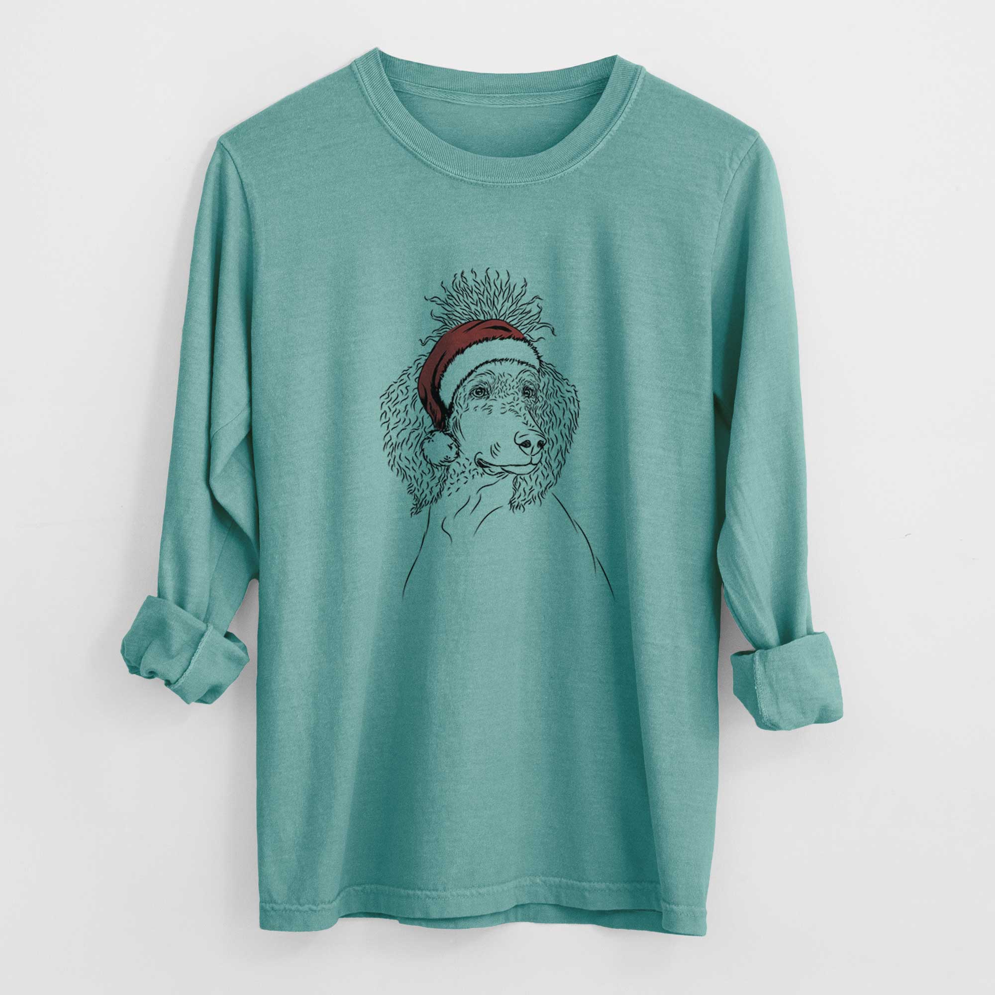 Santa Leo the Poodle - Men's Heavyweight 100% Cotton Long Sleeve - Image 9