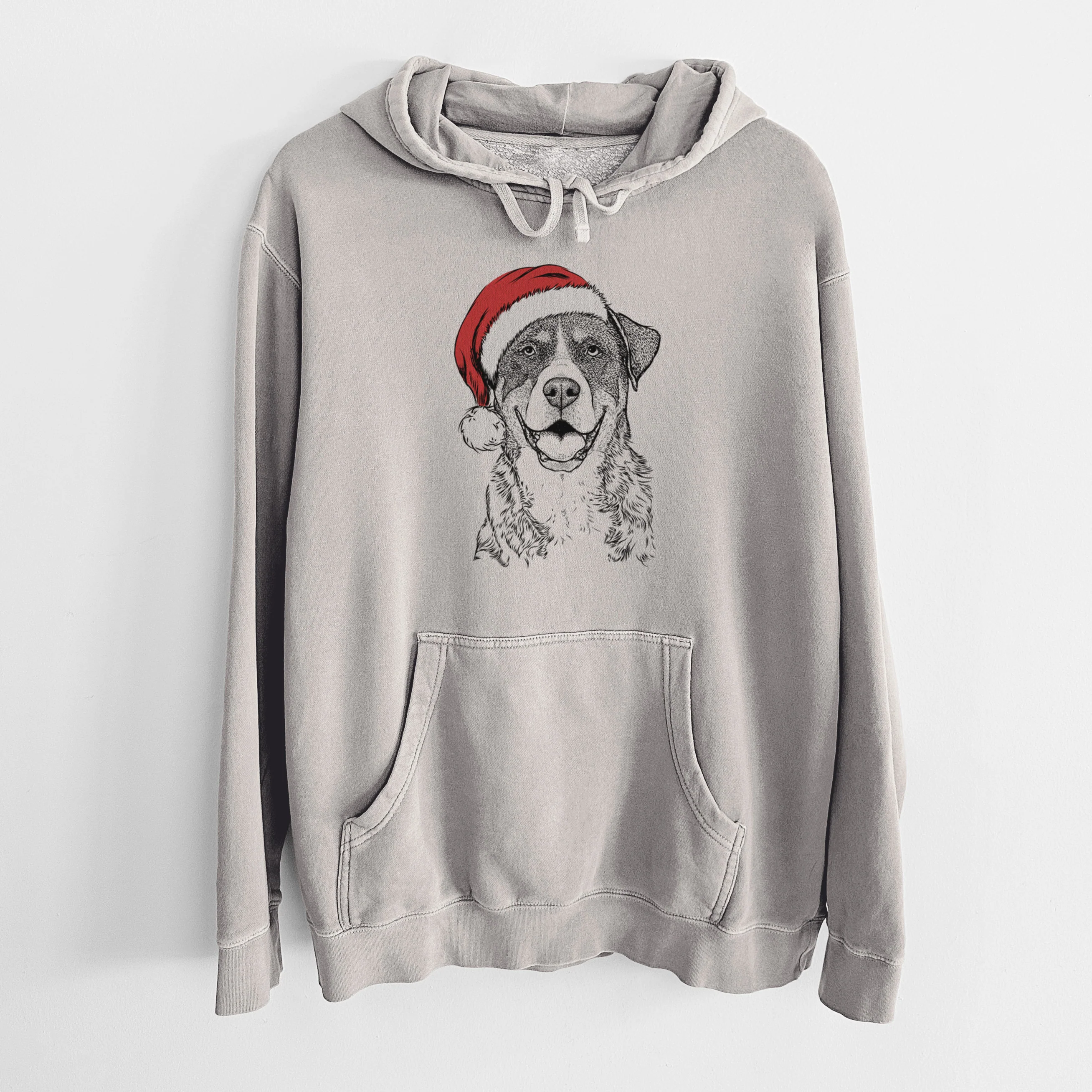Santa Hat Leon the Greater Swiss Mountain Dog - Unisex Pigment Dyed Hoodie - Image 5