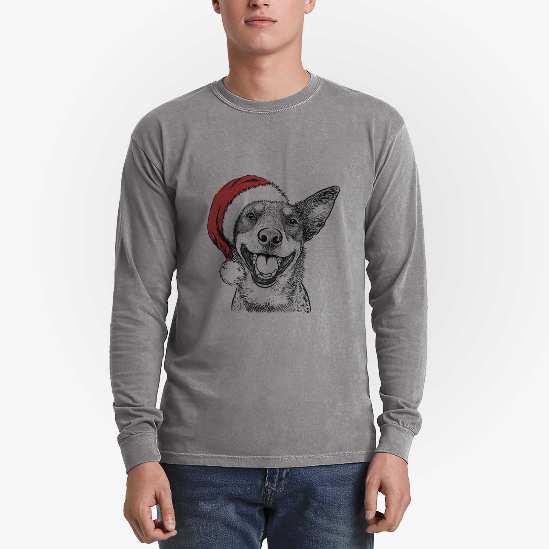 Santa Lily the Australian Cattle Dog - Men's Heavyweight 100% Cotton Long Sleeve - Image 5
