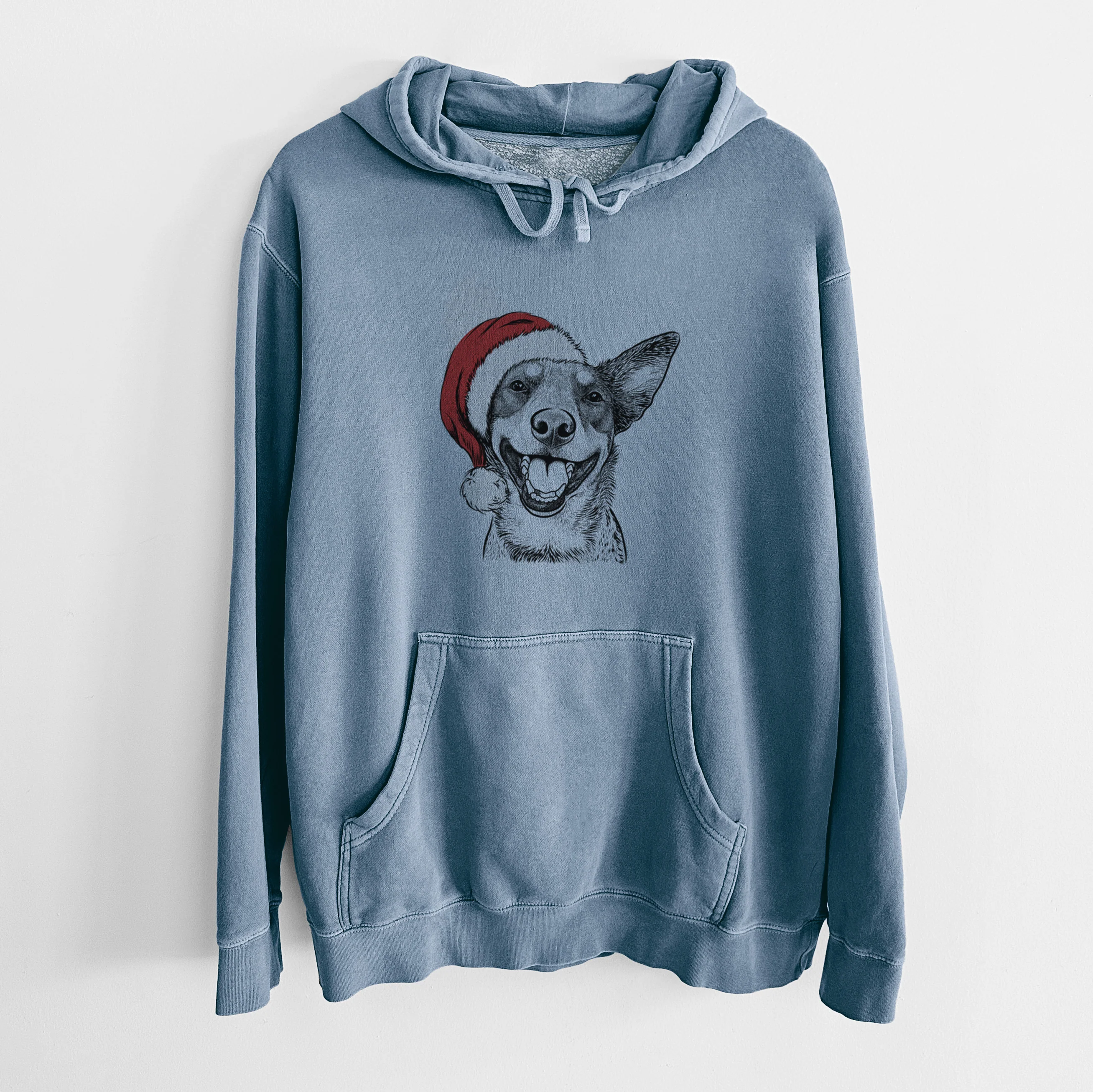Santa Hat Lily the Australian Cattle Dog - Unisex Pigment Dyed Hoodie - Image 7