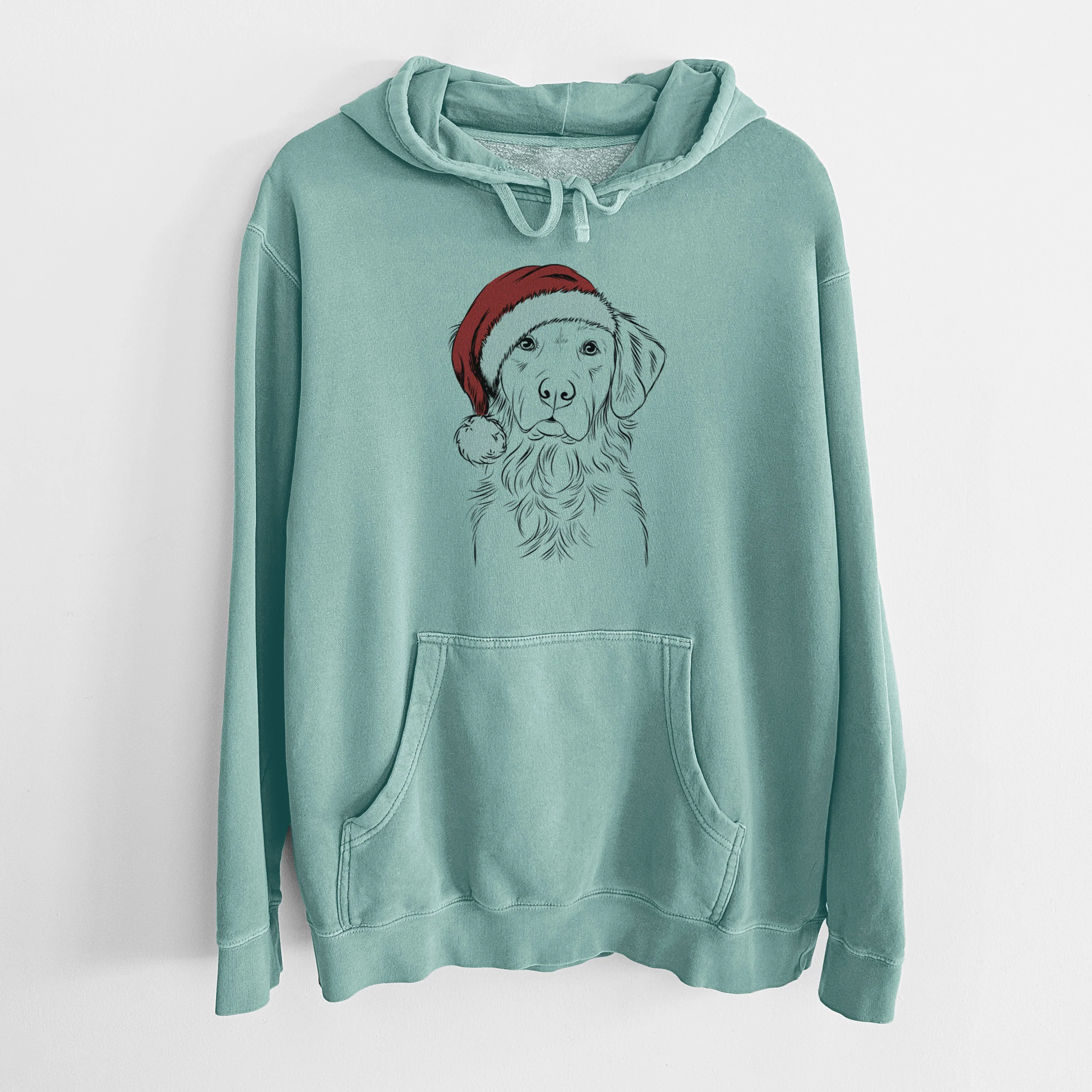 Santa Hat Linden the Golden Retriever - Unisex Pigment Dyed Hoodie