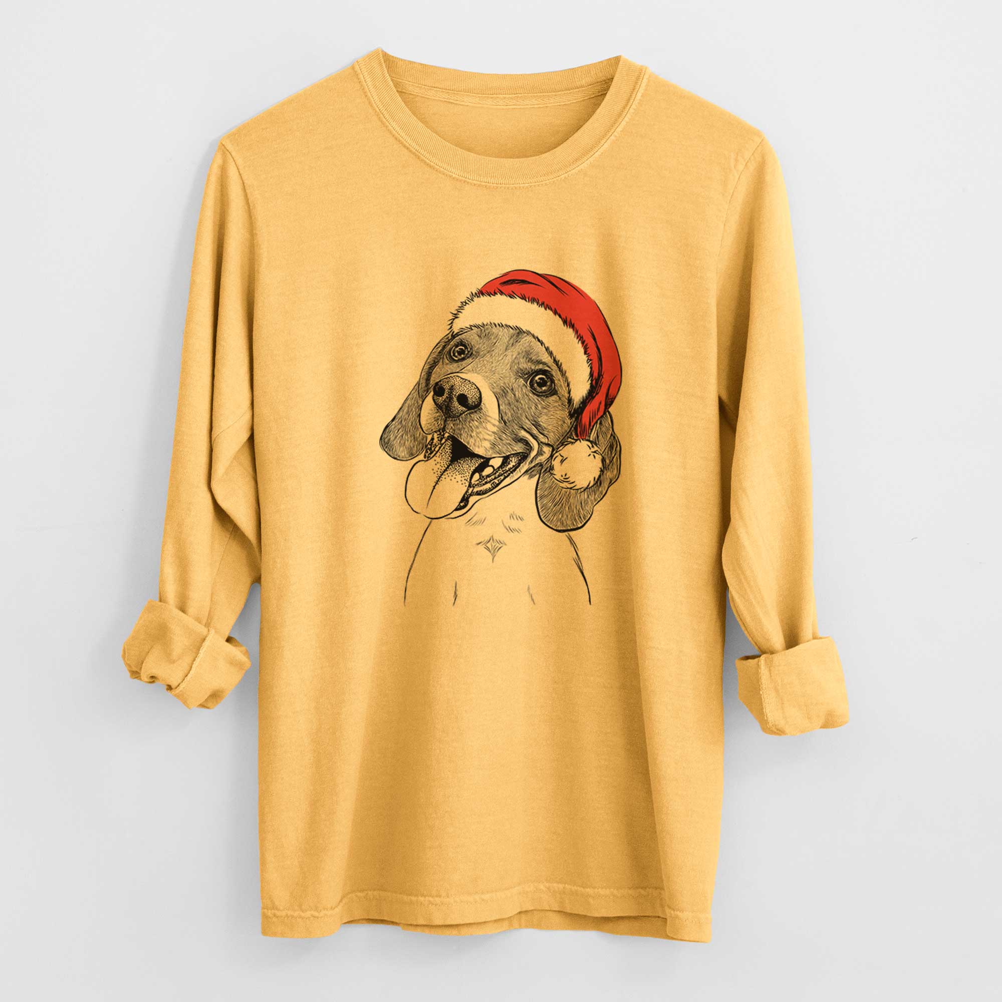 Santa Little Bandit the Beagle - Men's Heavyweight 100% Cotton Long Sleeve - Image 3