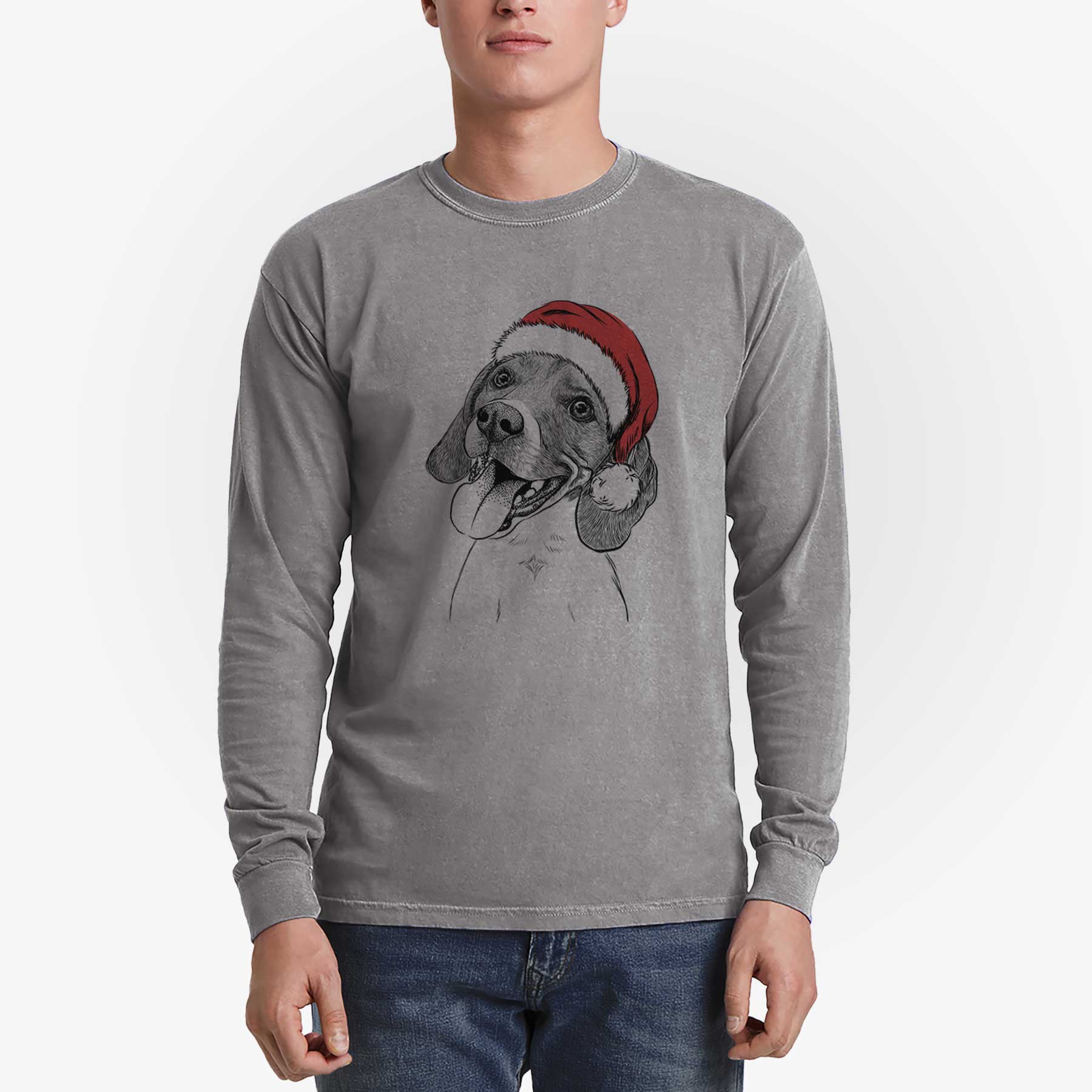 Santa Little Bandit the Beagle - Men's Heavyweight 100% Cotton Long Sleeve - Image 5