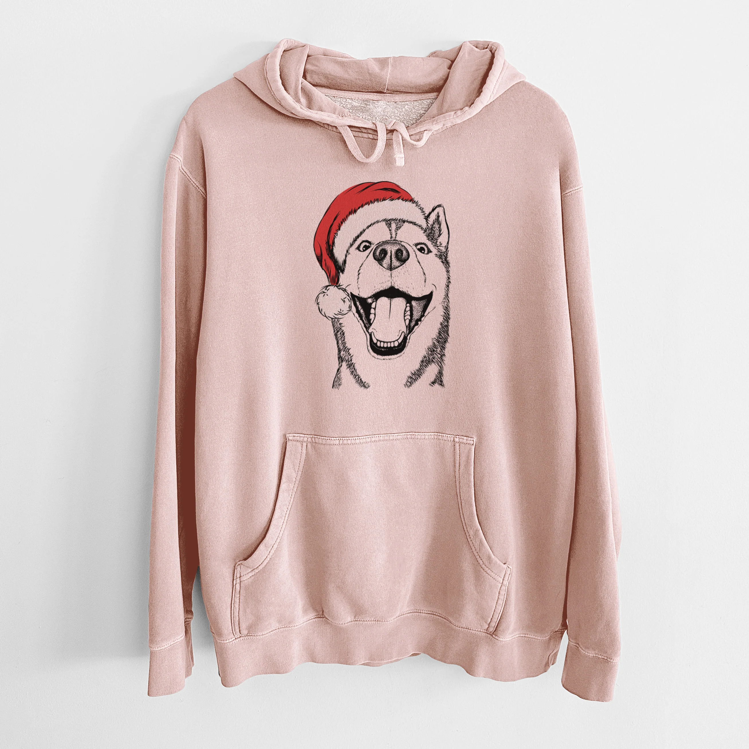 Santa Hat Little Country the Siberian Husky - Unisex Pigment Dyed Hoodie - Image 6