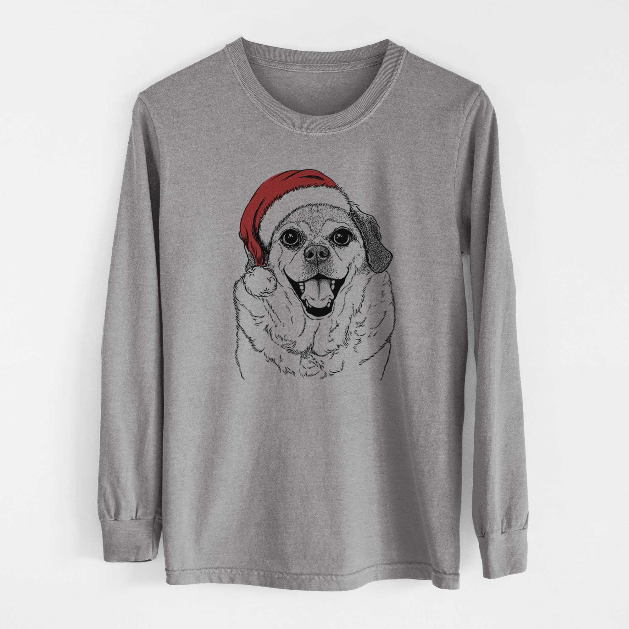 Santa Little Man the Puggle - Men's Heavyweight 100% Cotton Long Sleeve - Image 7