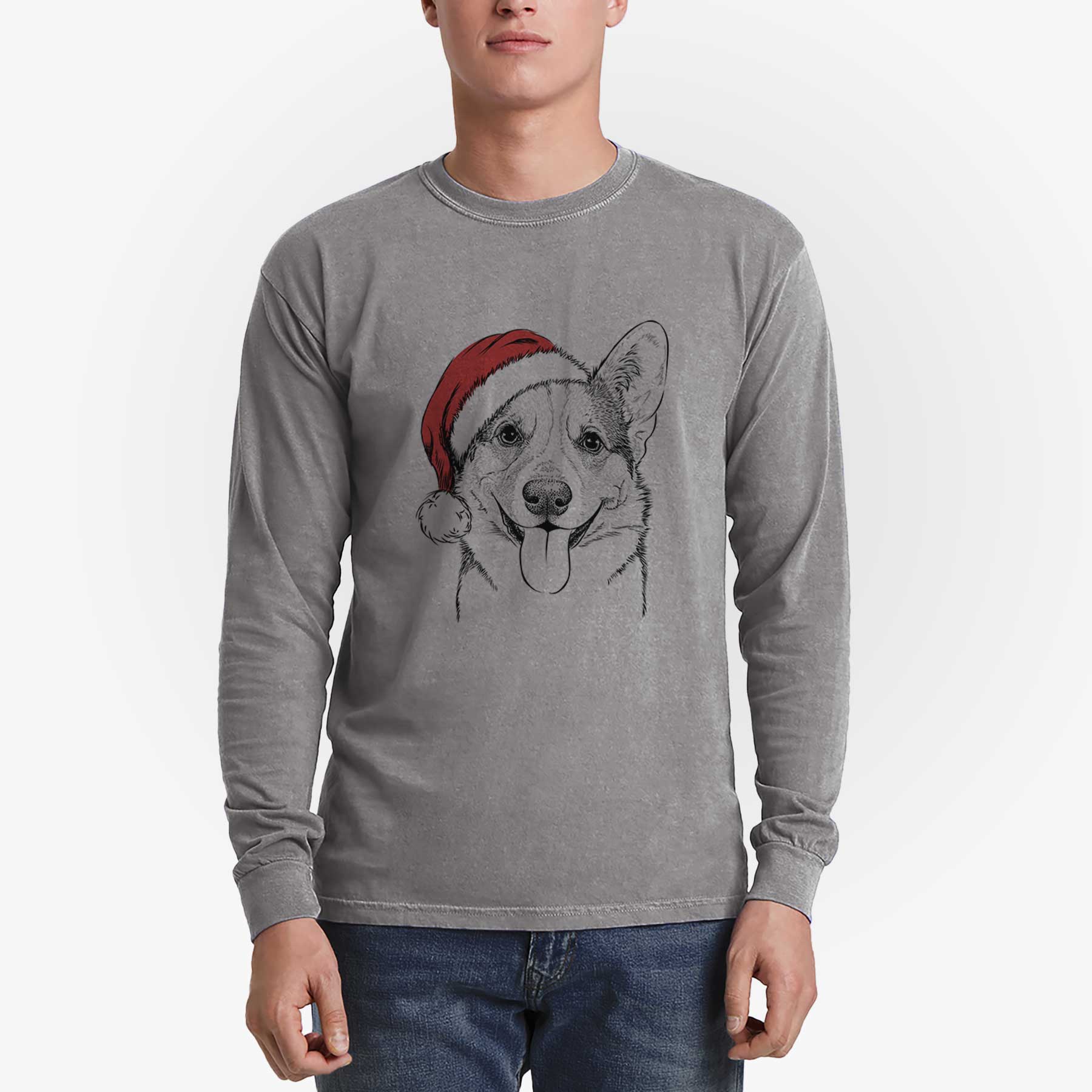 Santa Loki the Corgi - Men's Heavyweight 100% Cotton Long Sleeve - Image 5