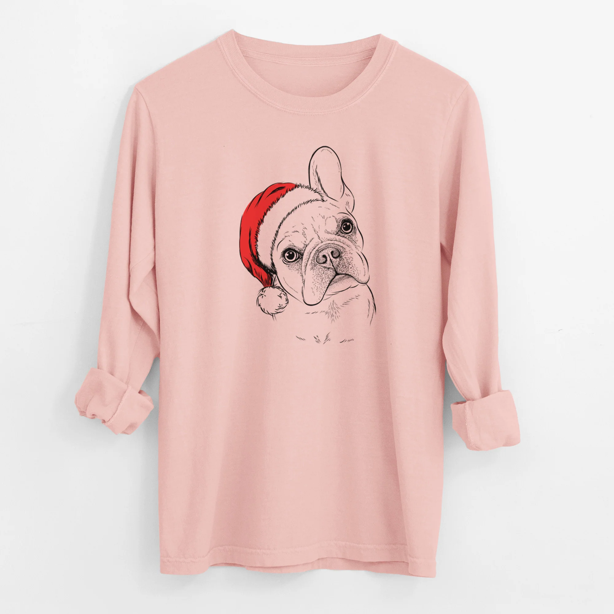 Santa Loki the French Bulldog - Men's Heavyweight 100% Cotton Long Sleeve - Image 11
