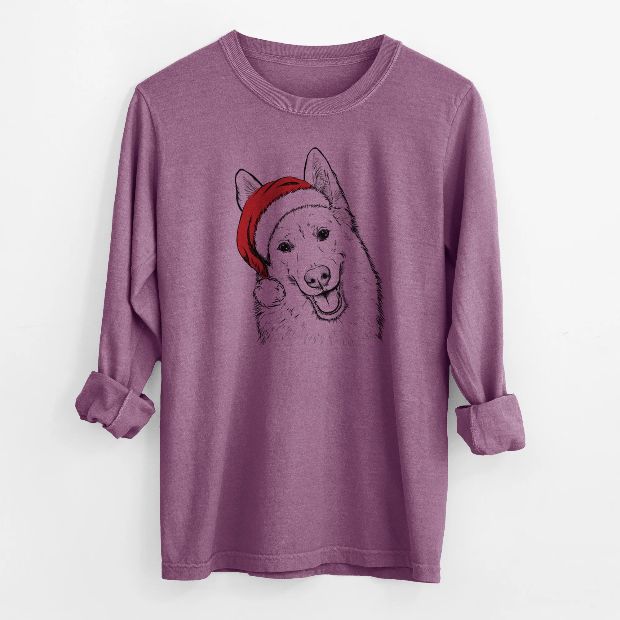 Santa Loki the Husky Shepherd Mix - Men's Heavyweight 100% Cotton Long Sleeve - Image 10