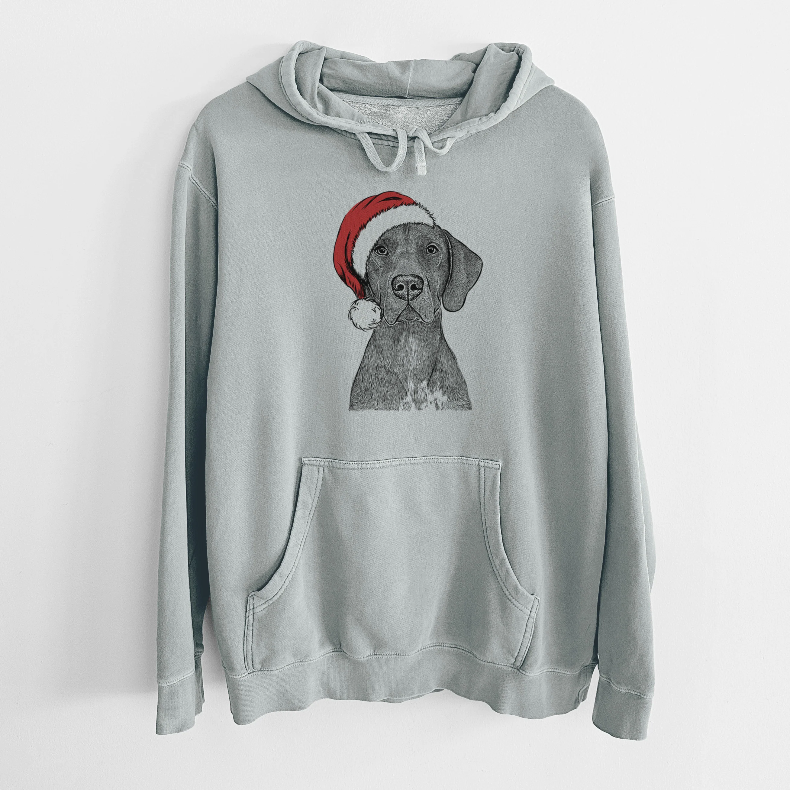 Santa Hat Lucifer the German Shorthaired Pointer - Unisex Pigment Dyed Hoodie - Image 8
