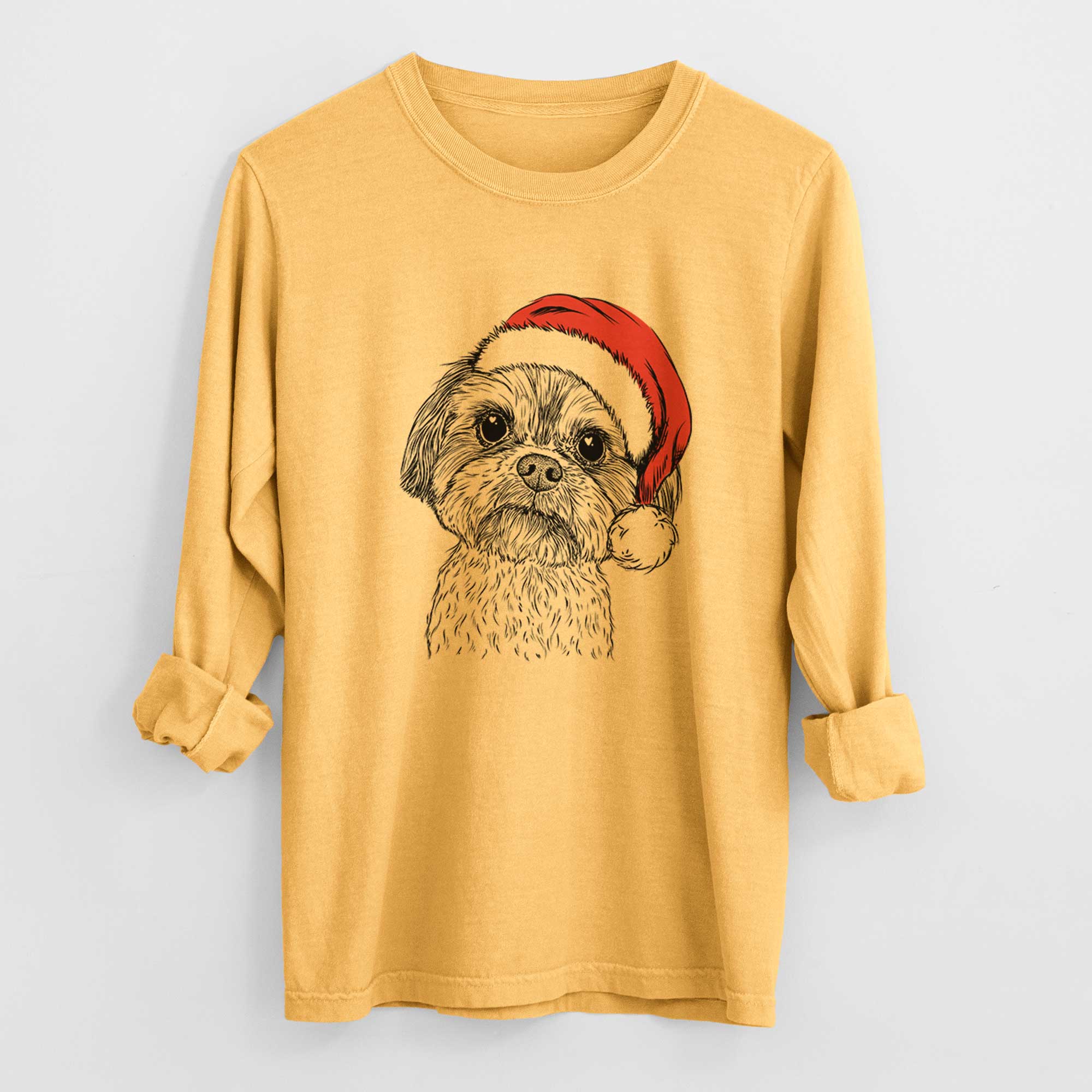 Santa Lucy the Shorkie - Men's Heavyweight 100% Cotton Long Sleeve - Image 3