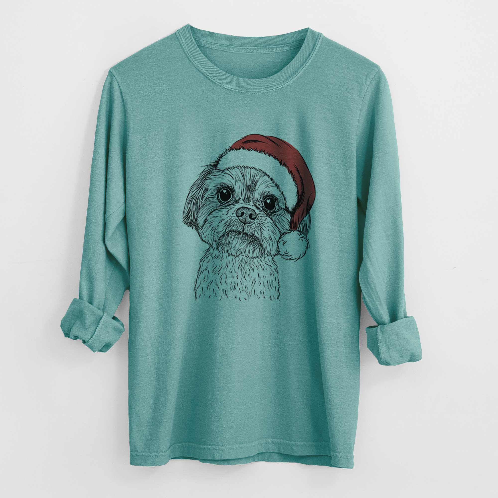 Santa Lucy the Shorkie - Men's Heavyweight 100% Cotton Long Sleeve - Image 9