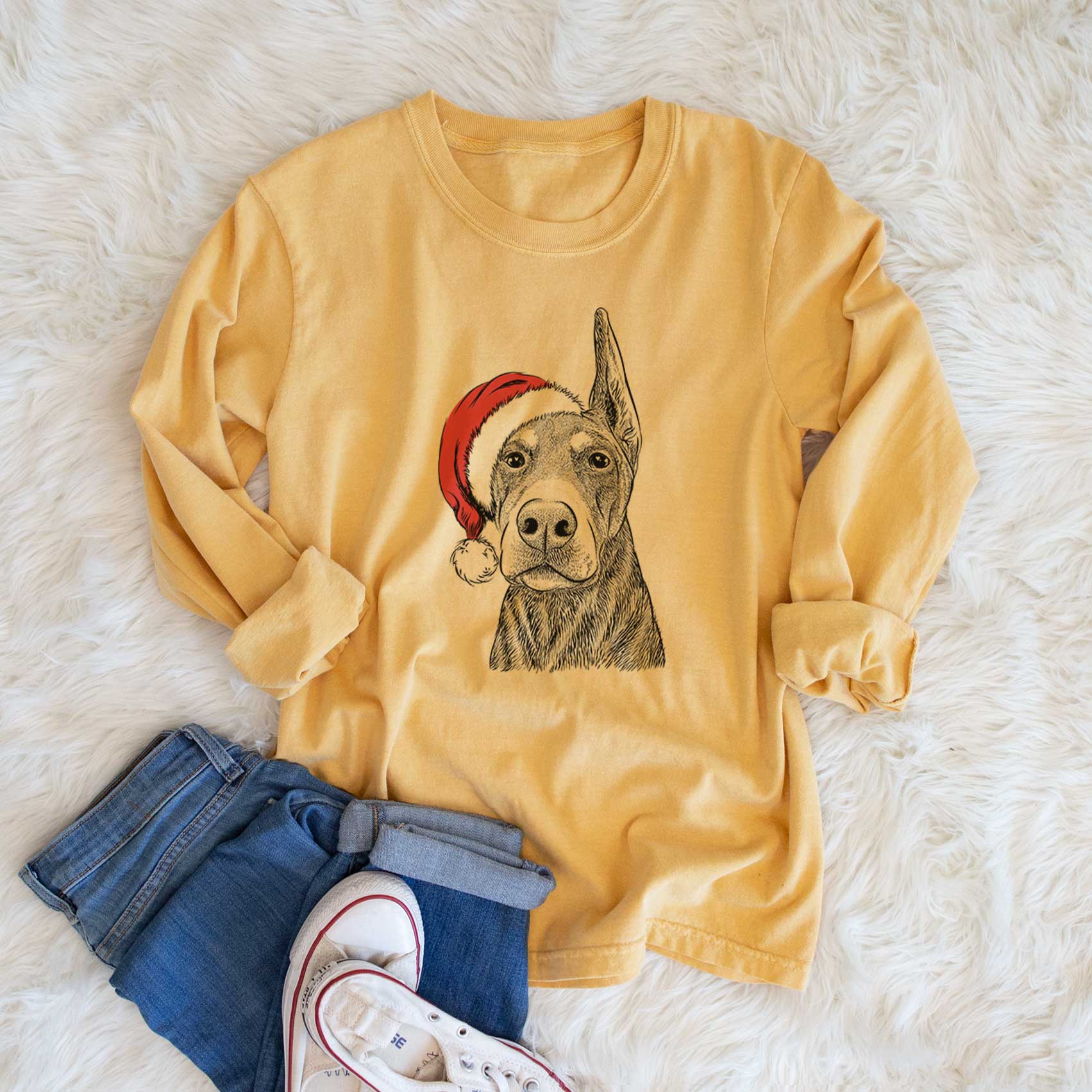 Santa Luna the Doberman Pinscher - Men's Heavyweight 100% Cotton Long Sleeve - Image 6