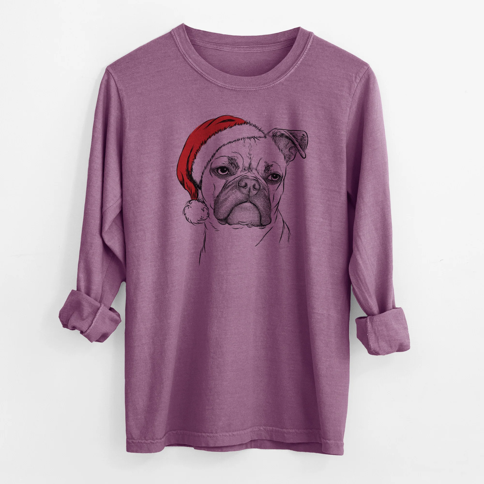 Santa Mack the Bugg (Boston Terrier/Pug) - Men's Heavyweight 100% Cotton Long Sleeve - Image 10