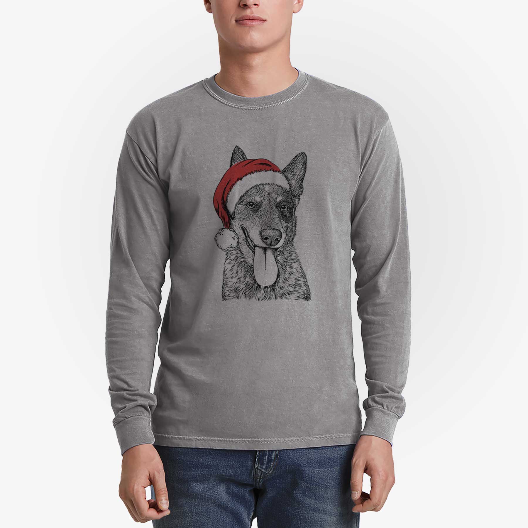 Santa Madison the Blue Heeler - Men's Heavyweight 100% Cotton Long Sleeve - Image 5
