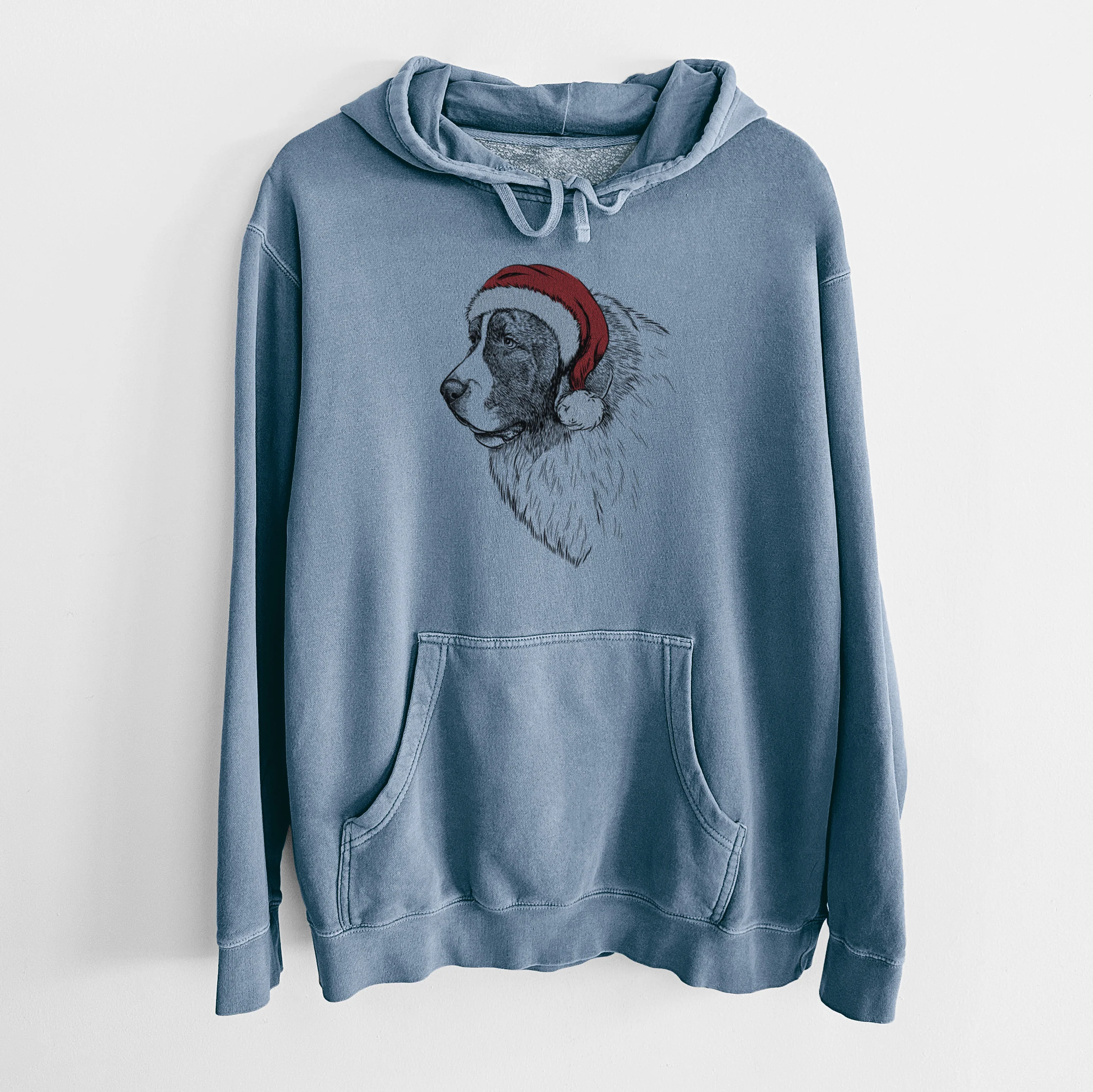 Santa Hat Magnus the Pyrenean Mastiff - Unisex Pigment Dyed Hoodie - Image 7