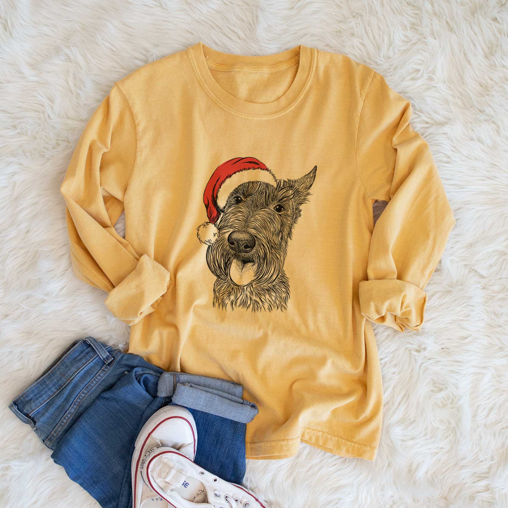Santa Magnus the Scottish Terrier - Men's Heavyweight 100% Cotton Long Sleeve - Image 6