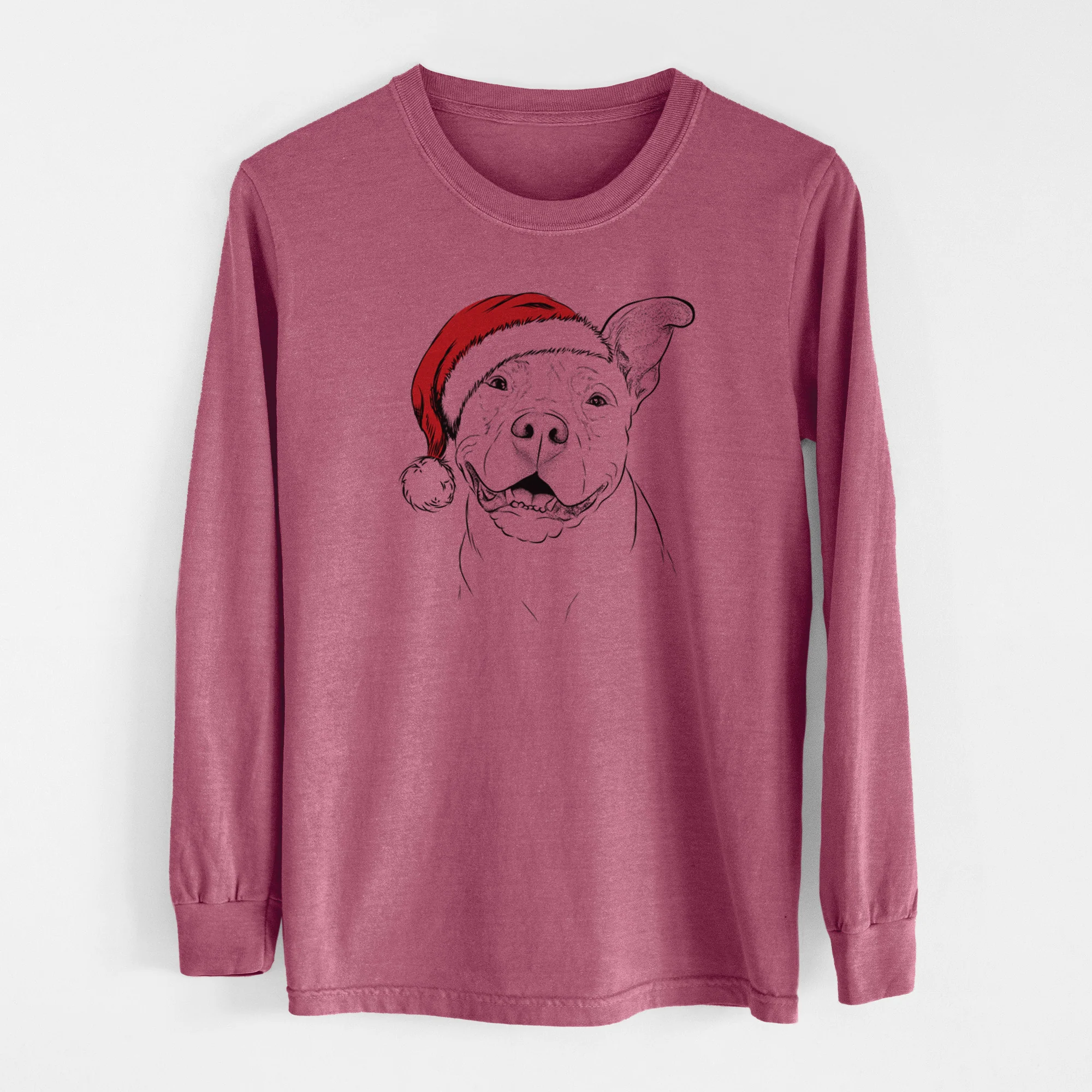 Santa Malibu the Staffordshire Terrier/Pitbull Mix - Men's Heavyweight 100% Cotton Long Sleeve