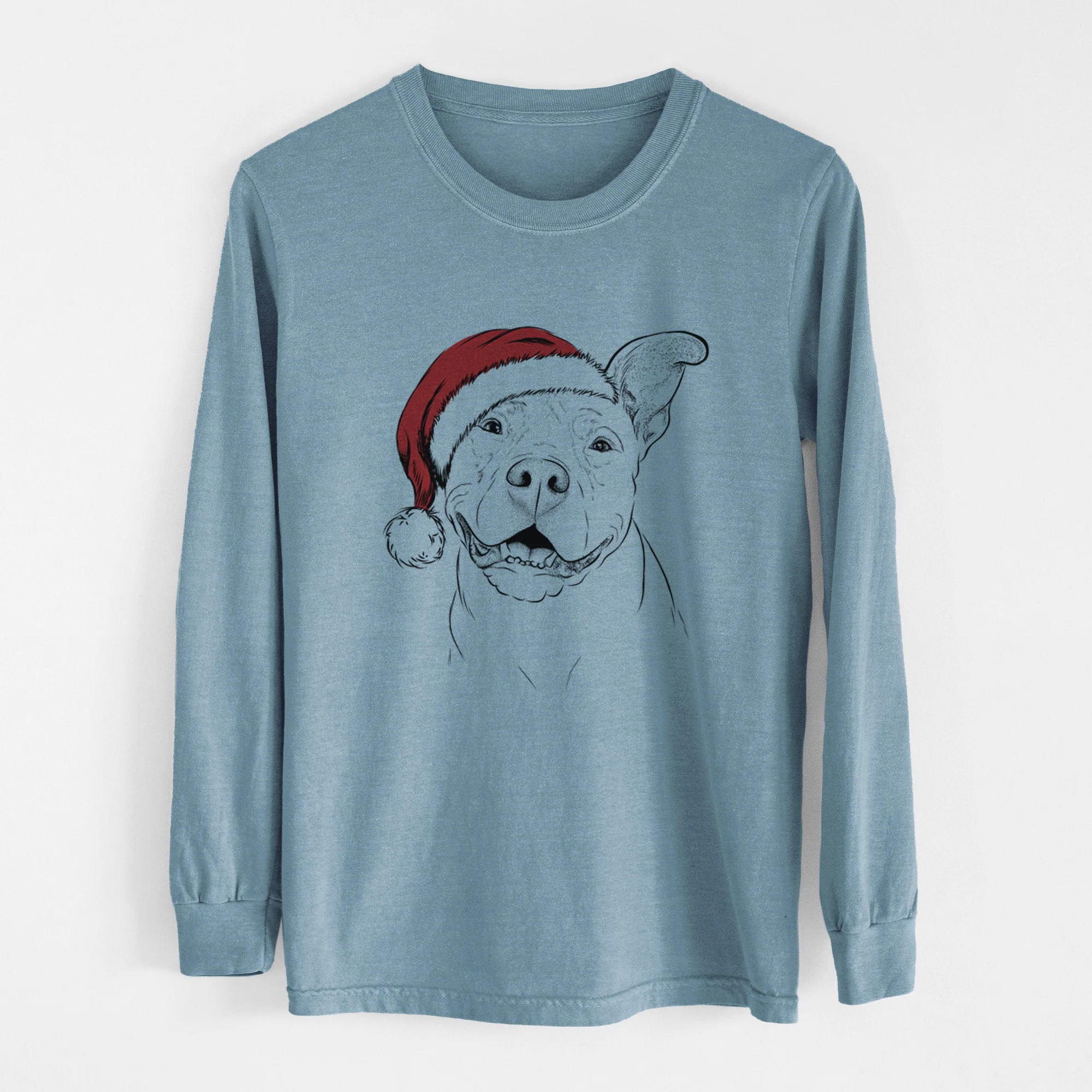 Santa Malibu the Staffordshire Terrier/Pitbull Mix - Men's Heavyweight 100% Cotton Long Sleeve - Image 8
