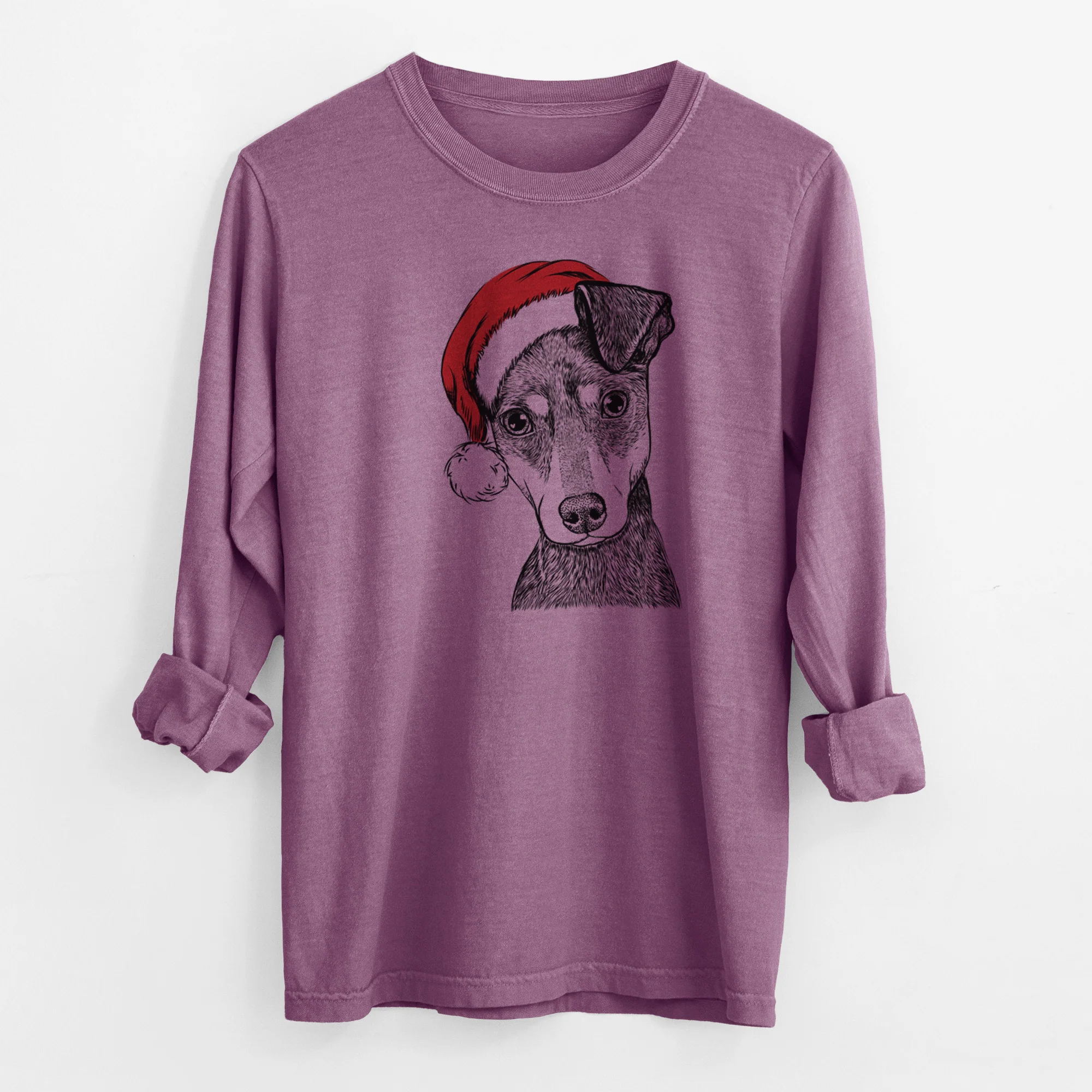 Santa Manny the Manchester Terrier - Men's Heavyweight 100% Cotton Long Sleeve - Image 10