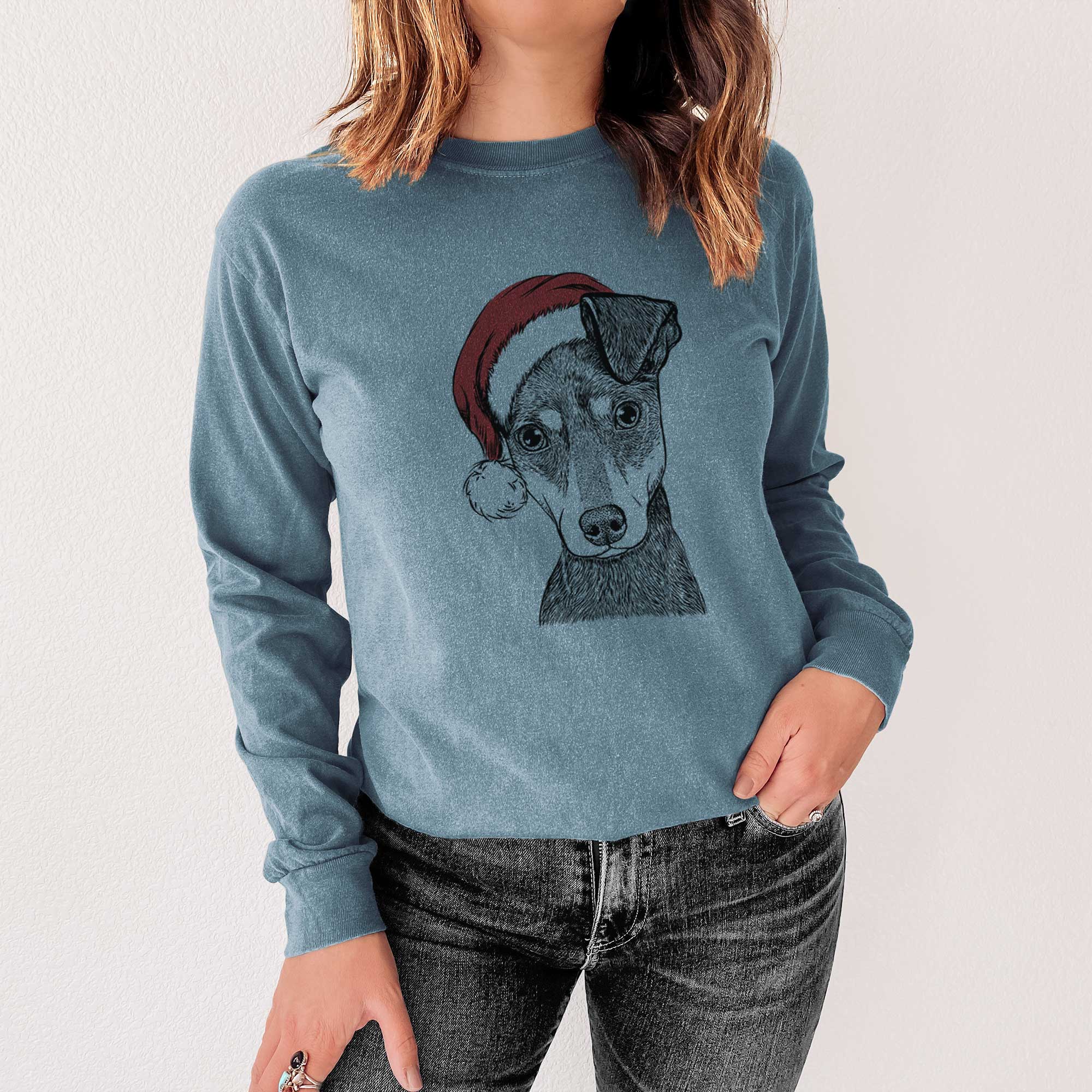 Santa Manny the Manchester Terrier - Men's Heavyweight 100% Cotton Long Sleeve - Image 4