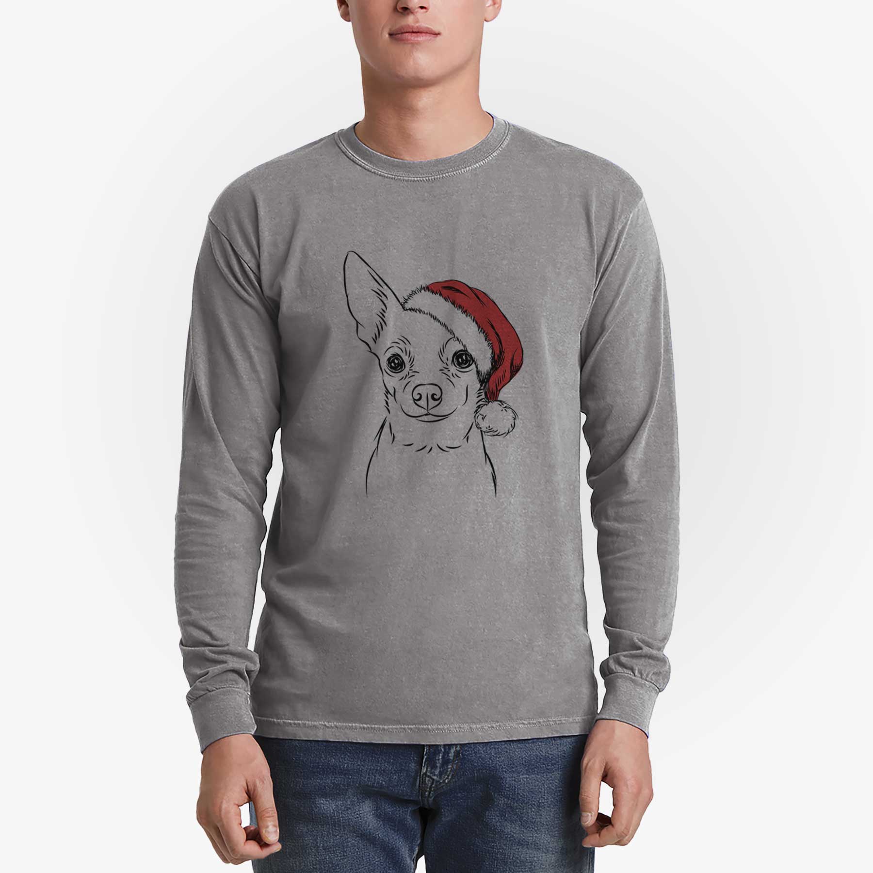 Santa Martini the Chihuahua - Men's Heavyweight 100% Cotton Long Sleeve - Image 5