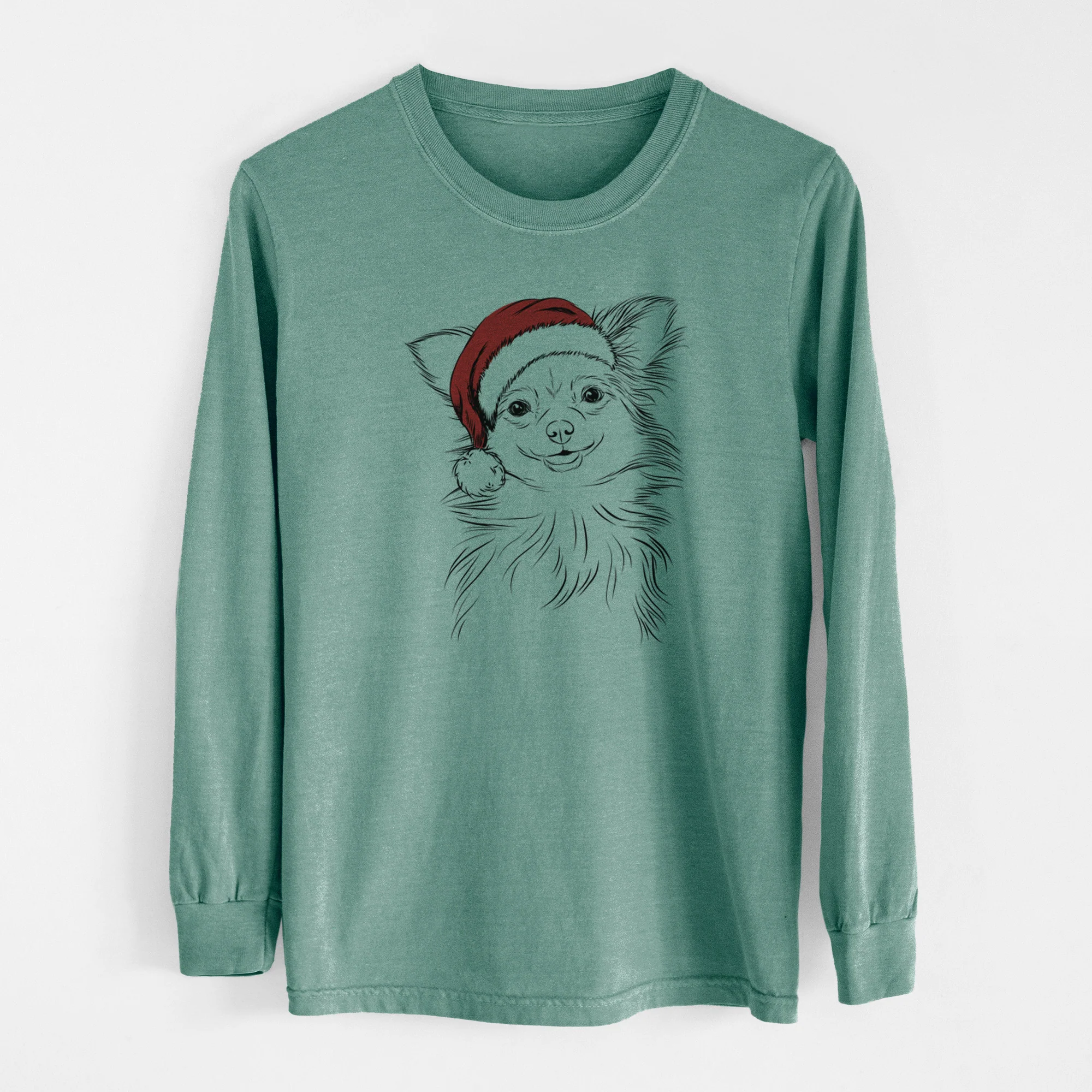 Santa Marzi the Long Haired Chihuahua - Men's Heavyweight 100% Cotton Long Sleeve - Image 12