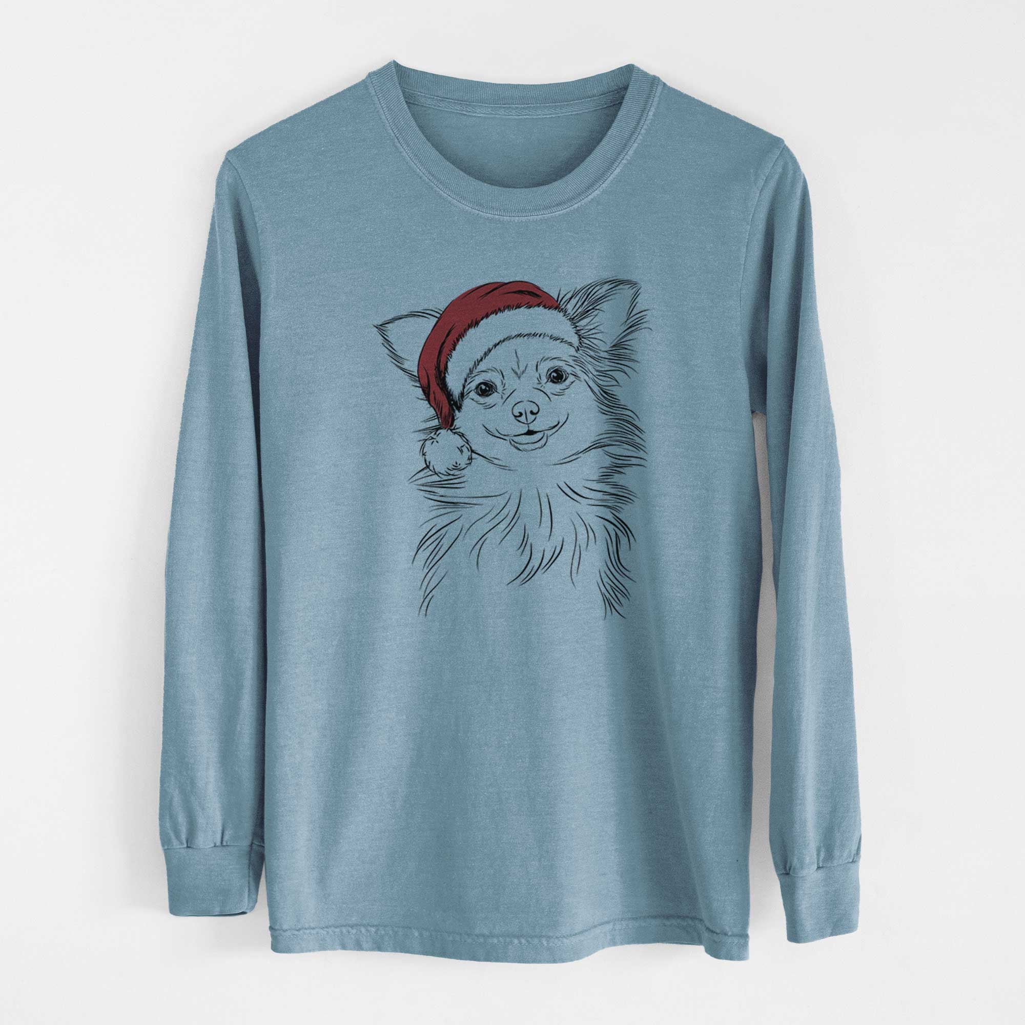Santa Marzi the Long Haired Chihuahua - Men's Heavyweight 100% Cotton Long Sleeve - Image 8
