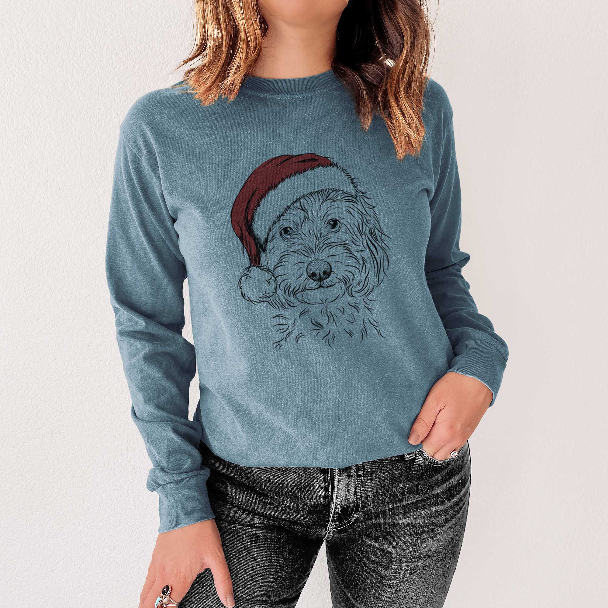Santa Mason the Cavapoo - Men's Heavyweight 100% Cotton Long Sleeve - Image 4