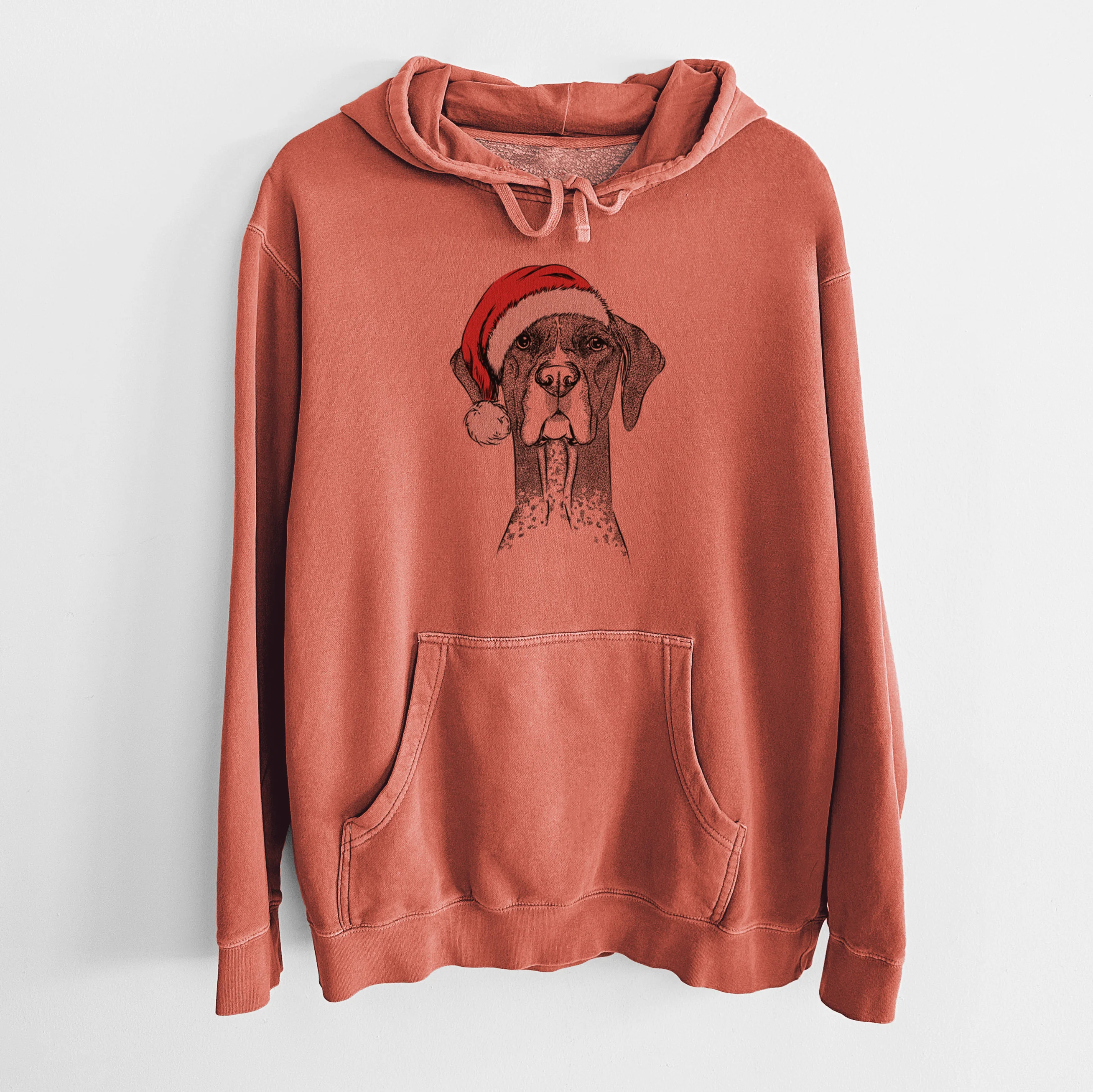 Santa Hat Mattis the German Shorthaired Pointer - Unisex Pigment Dyed Hoodie - Image 9