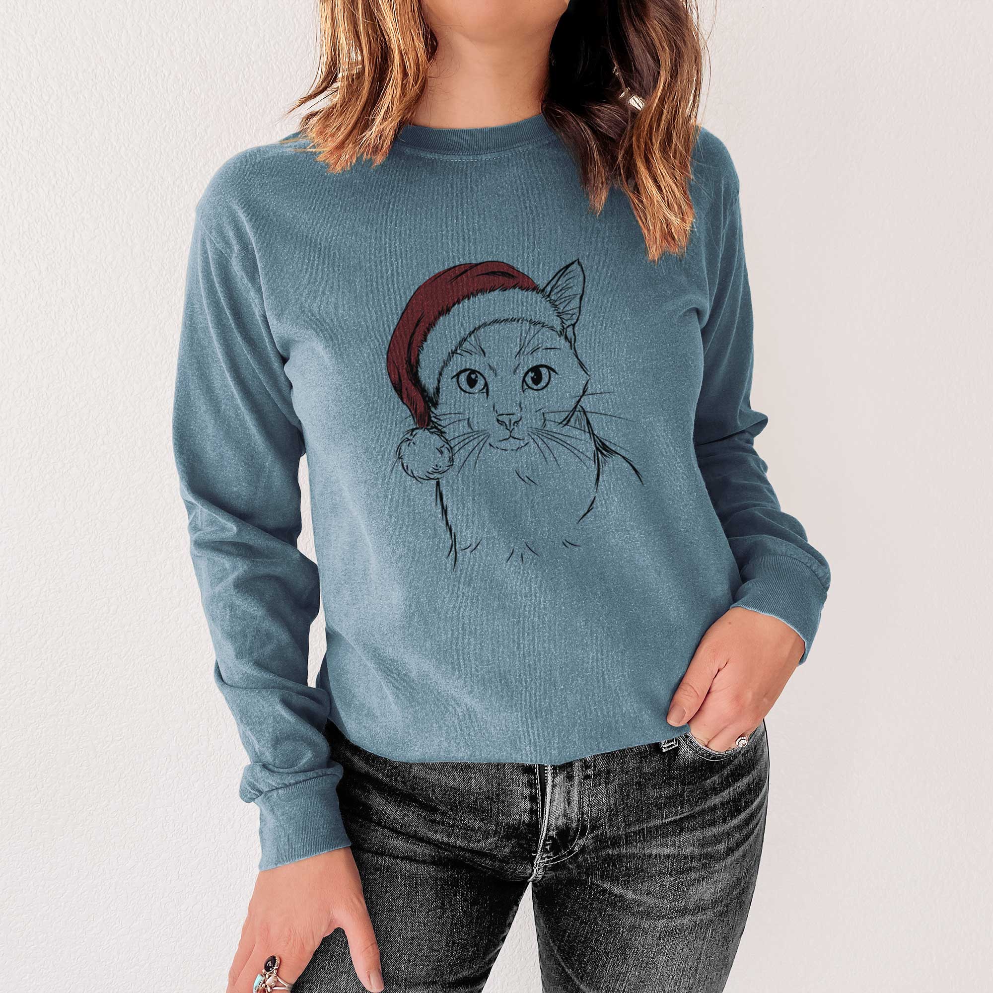 Santa Maverick the Cat - Men's Heavyweight 100% Cotton Long Sleeve - Image 4