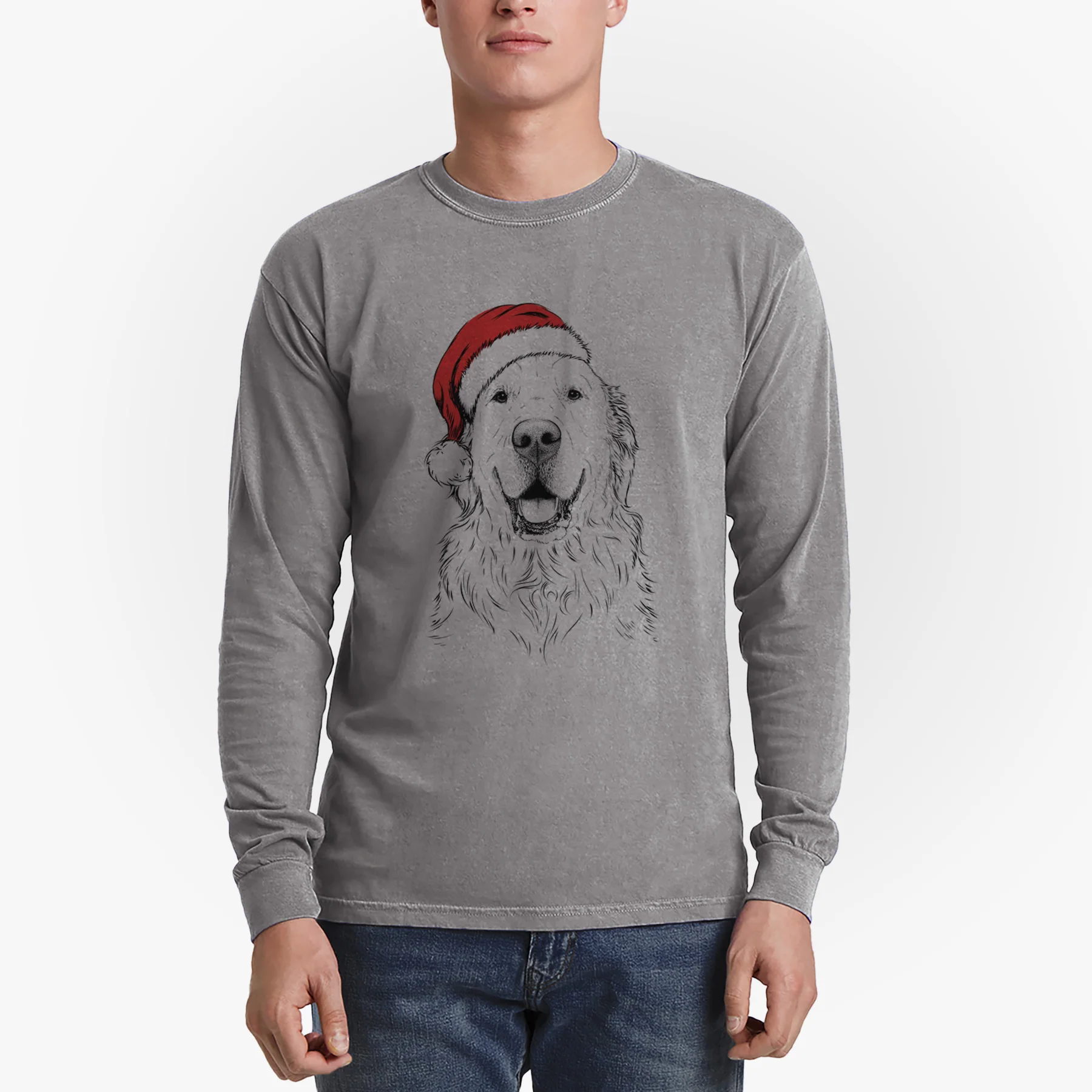Santa Maximus the Golden Retriever - Men's Heavyweight 100% Cotton Long Sleeve - Image 5