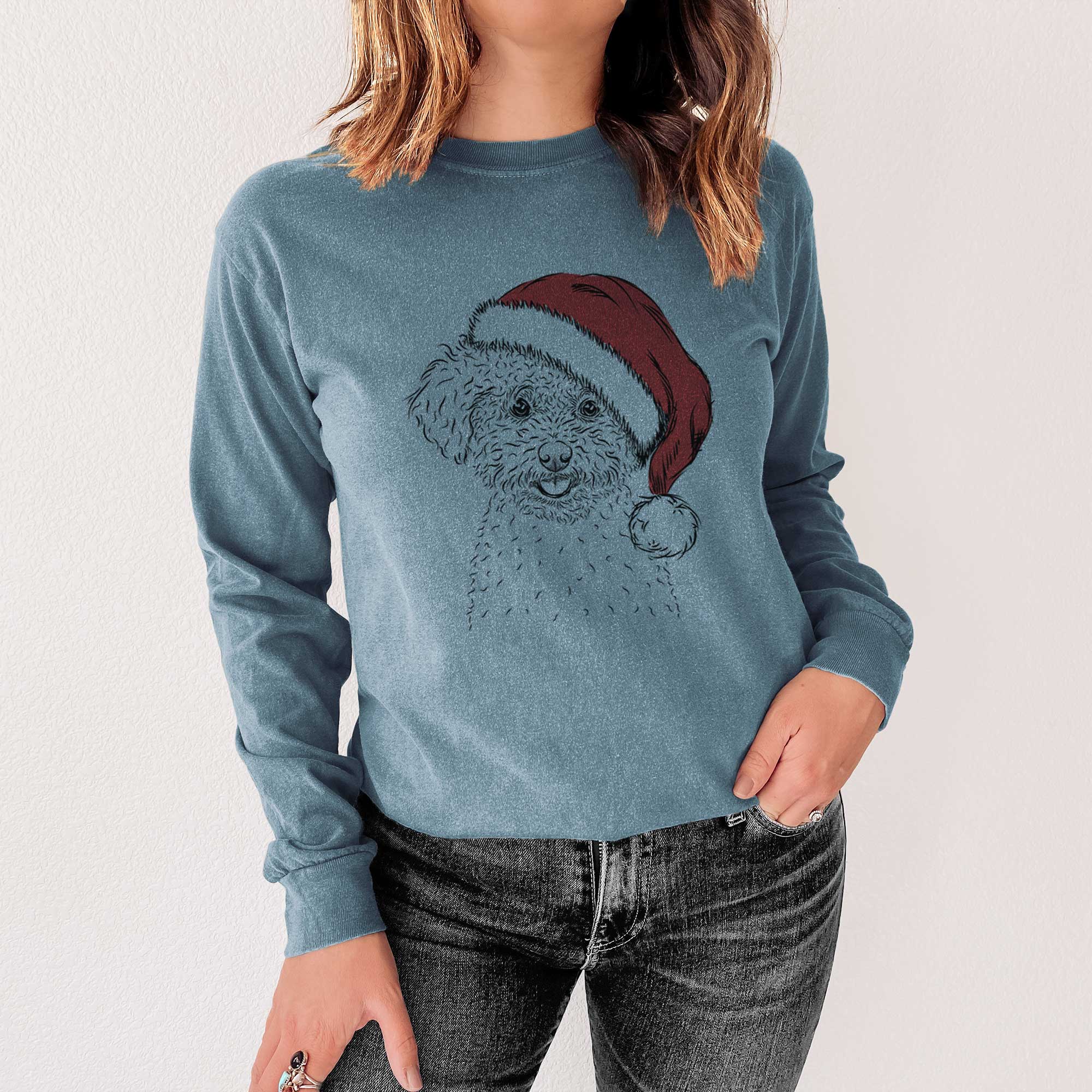 Santa Mickey the Bichon Frise - Men's Heavyweight 100% Cotton Long Sleeve - Image 4